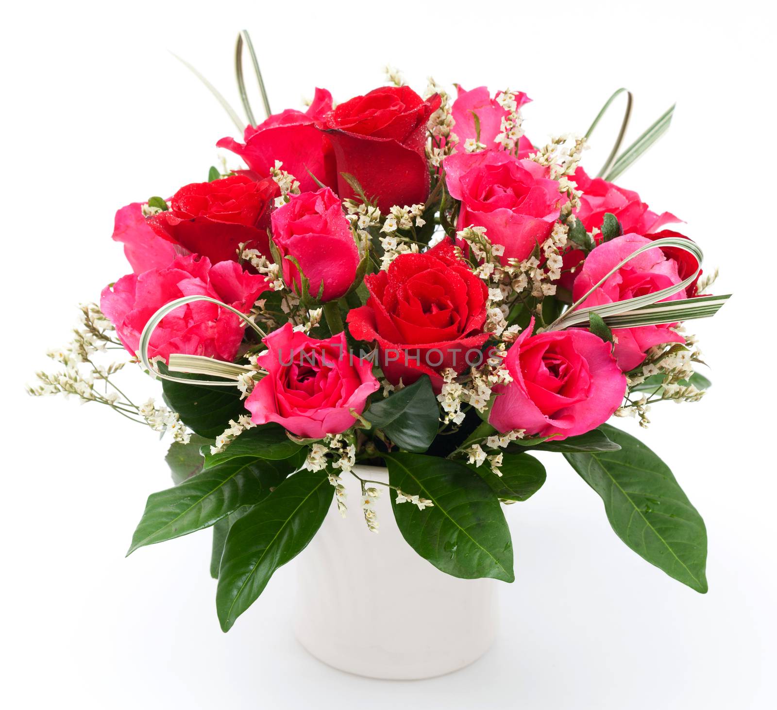 red and pink rose in white vase