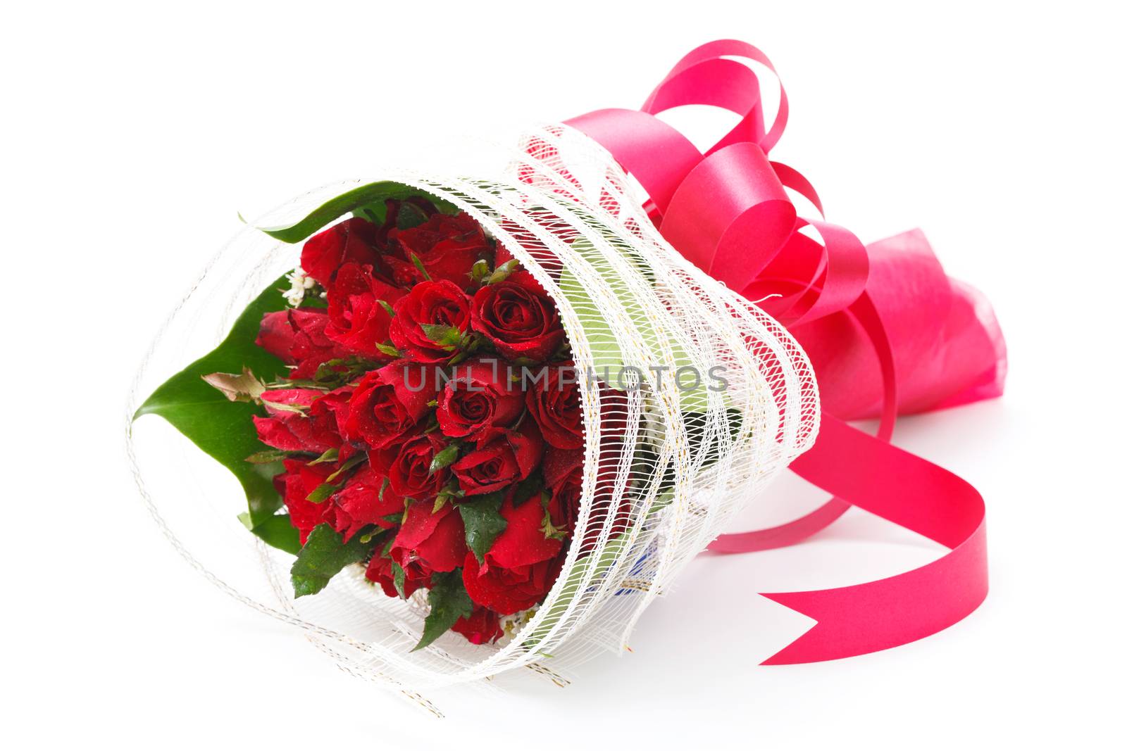 red rose bouquet on white background