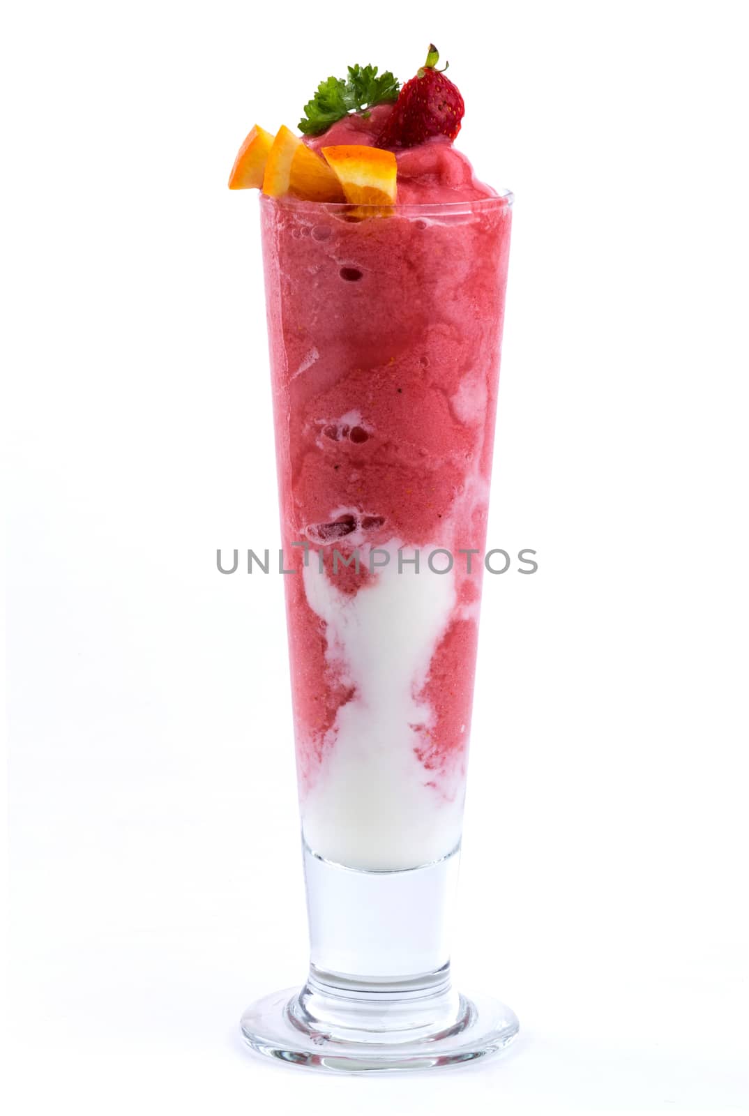 strawberry smoothies on white background