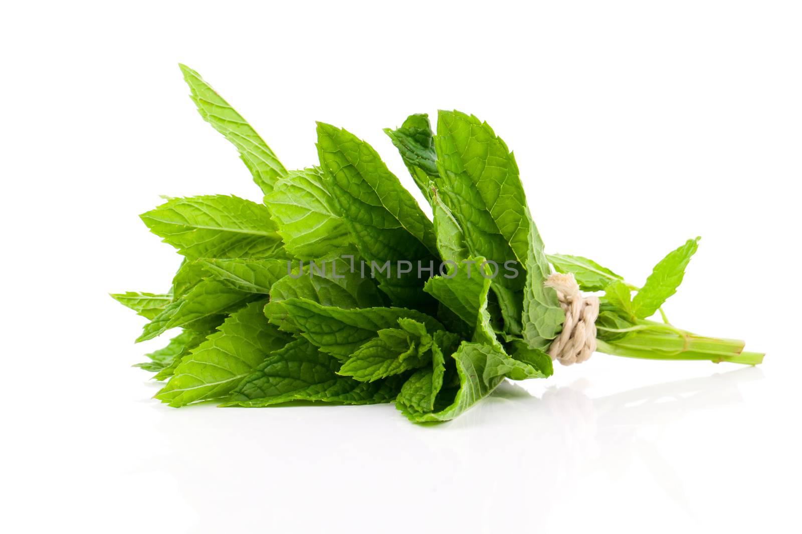 Fresh raw mint leaves isolated on white background by motorolka