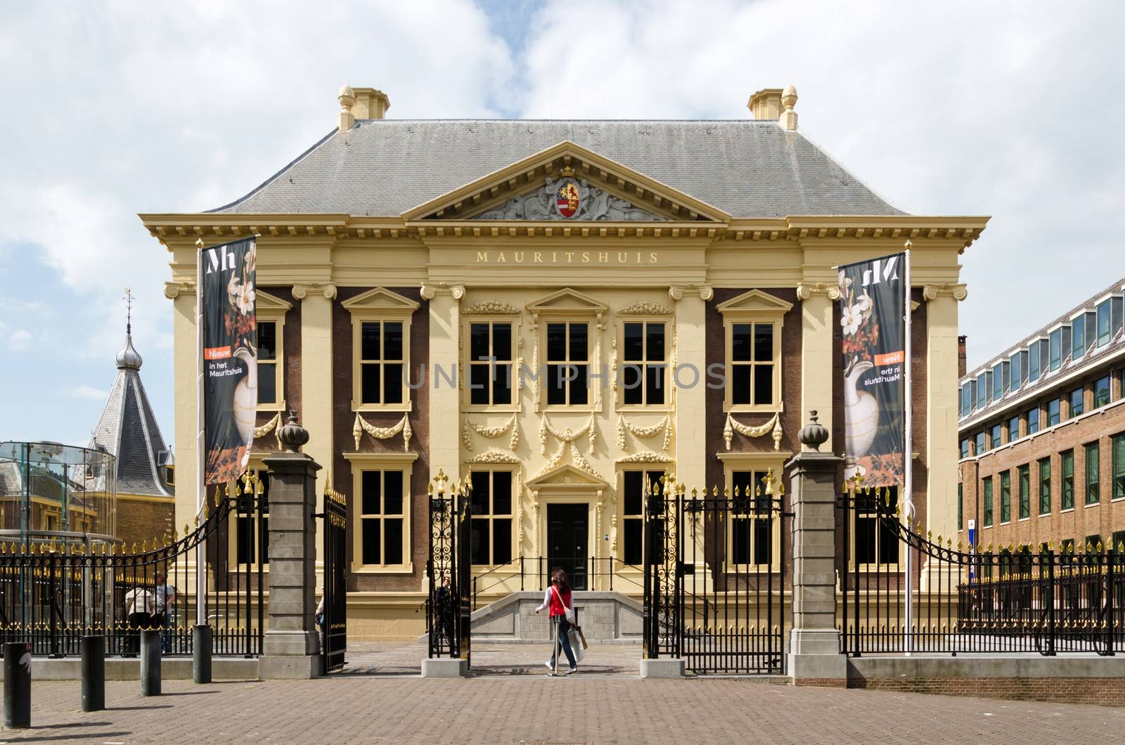 The Hague, Netherlands - May 8, 2015: Tourist visit Mauritshuis Museum in The Hague, Netherlands. The museum houses the Royal Cabinet of Paintings which consists of 841 objects, mostly Dutch Golden Age paintings.