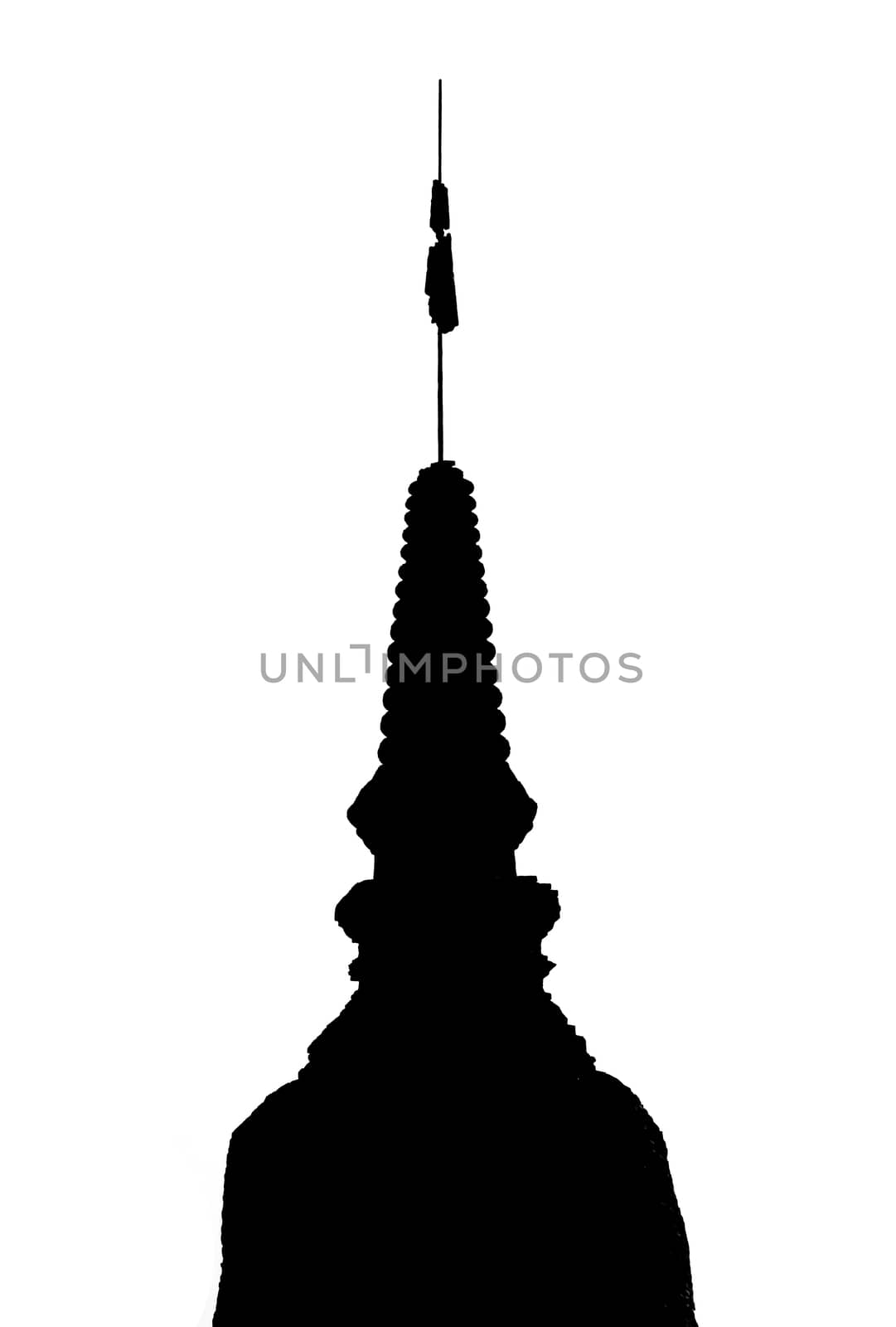 Silhouette pagoda with flag on top. Black and white style.