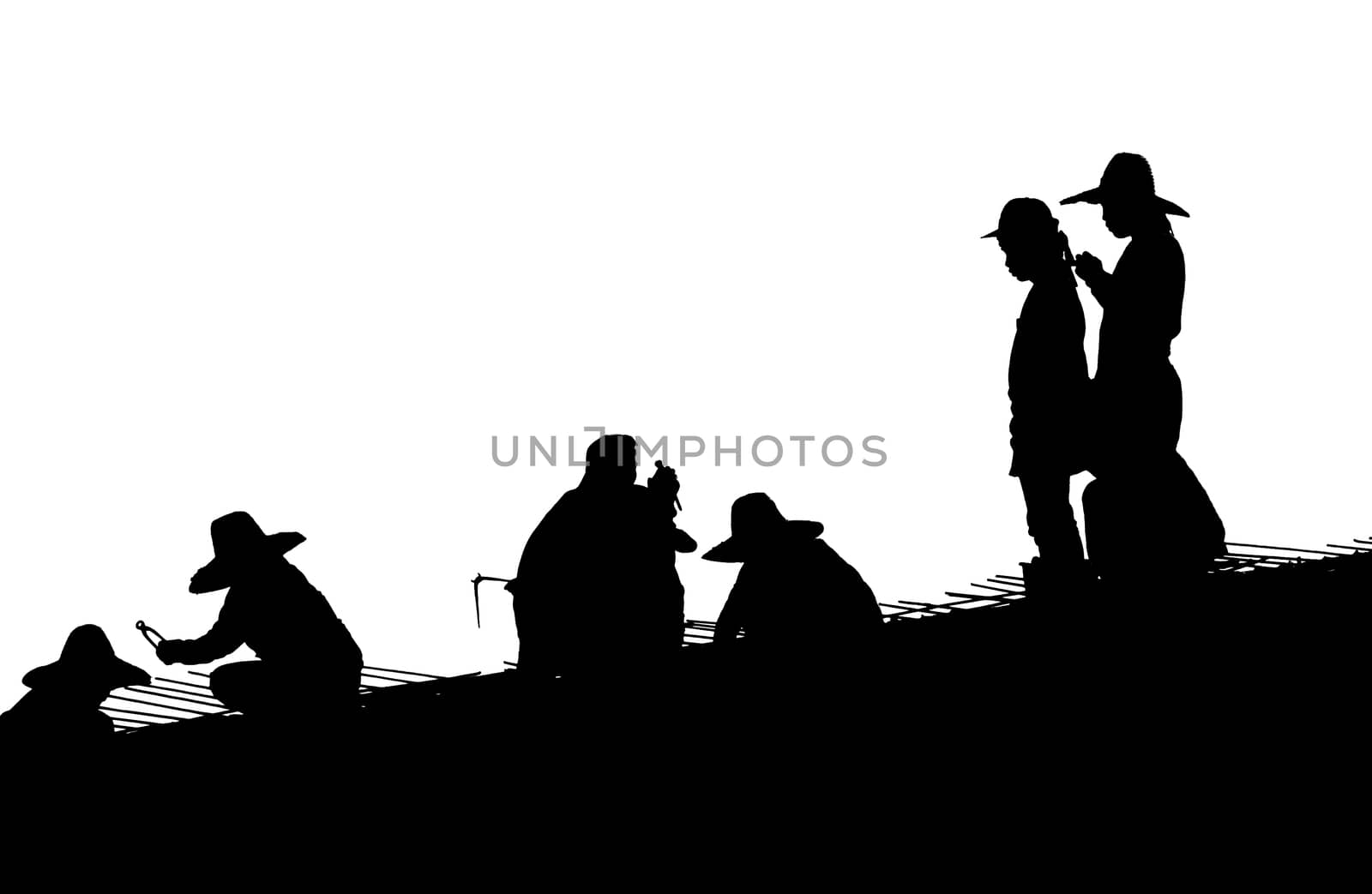 Silhouette worker working on construction site. Black and white style.