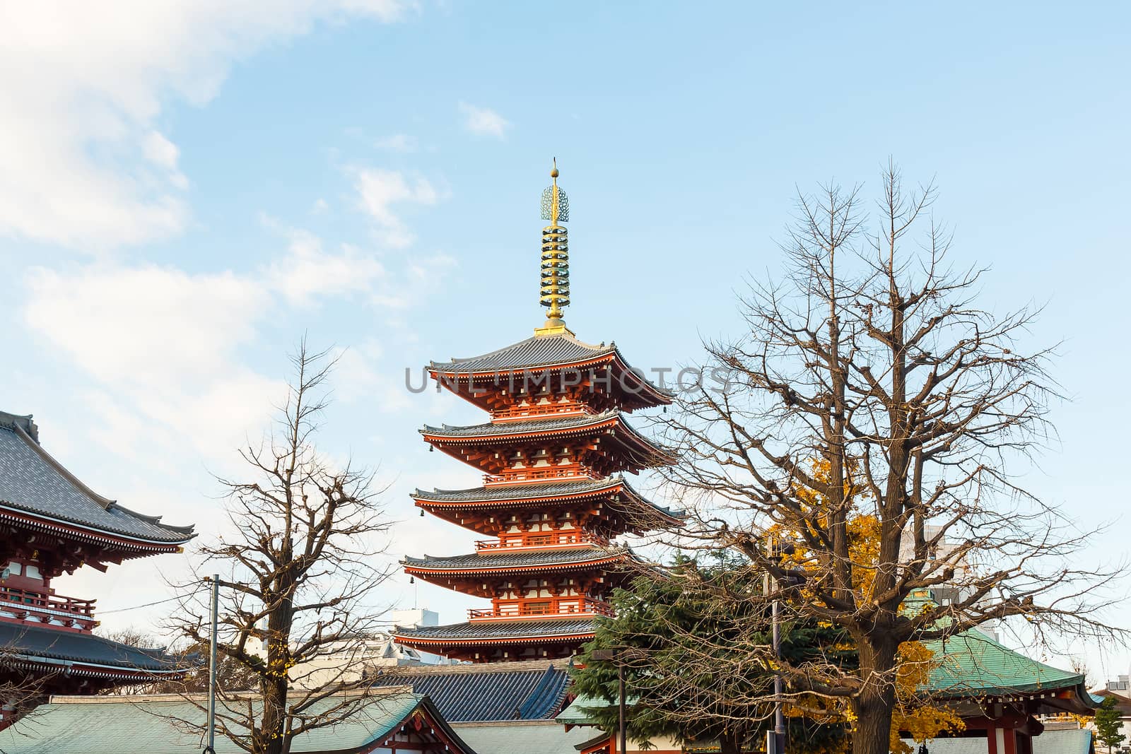 Pagoda at Sensoji temple in Tokyo.