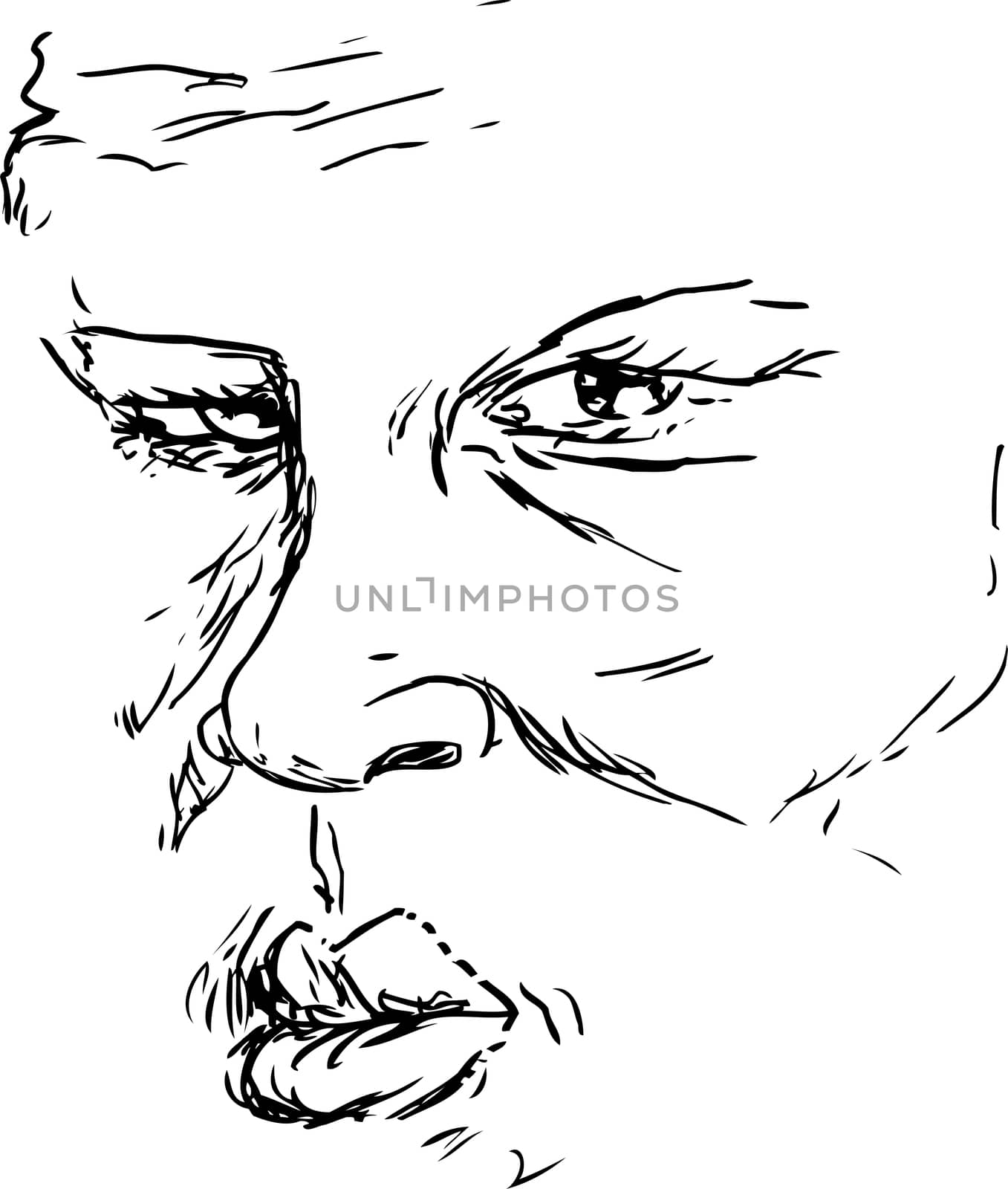 OUtlined drawing of older serious Black man face