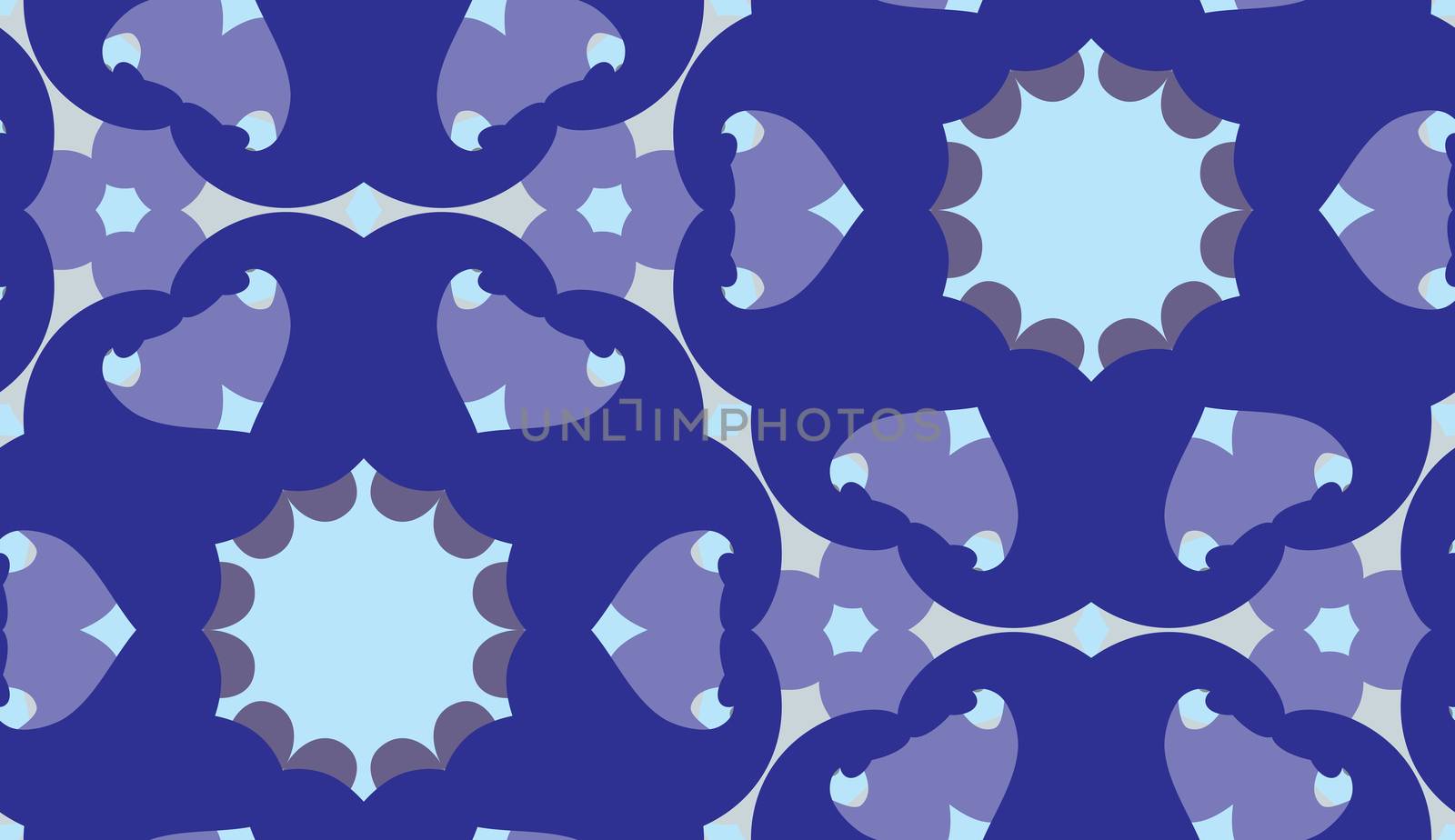 Seamless pattern of blue geometric kaleidoscope shapes