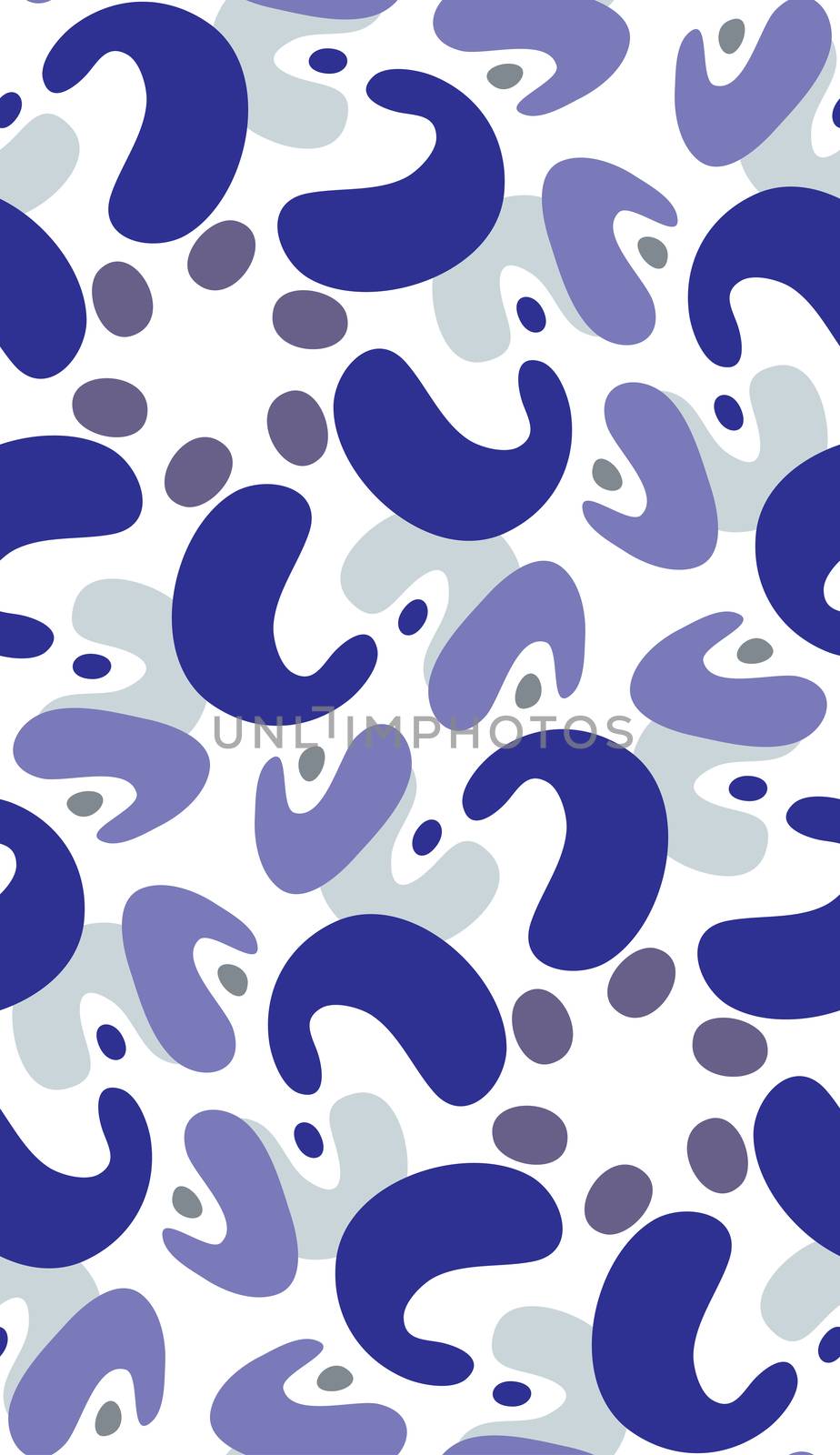 Abstract blue whale shapes in seamless kaleidoscope pattern