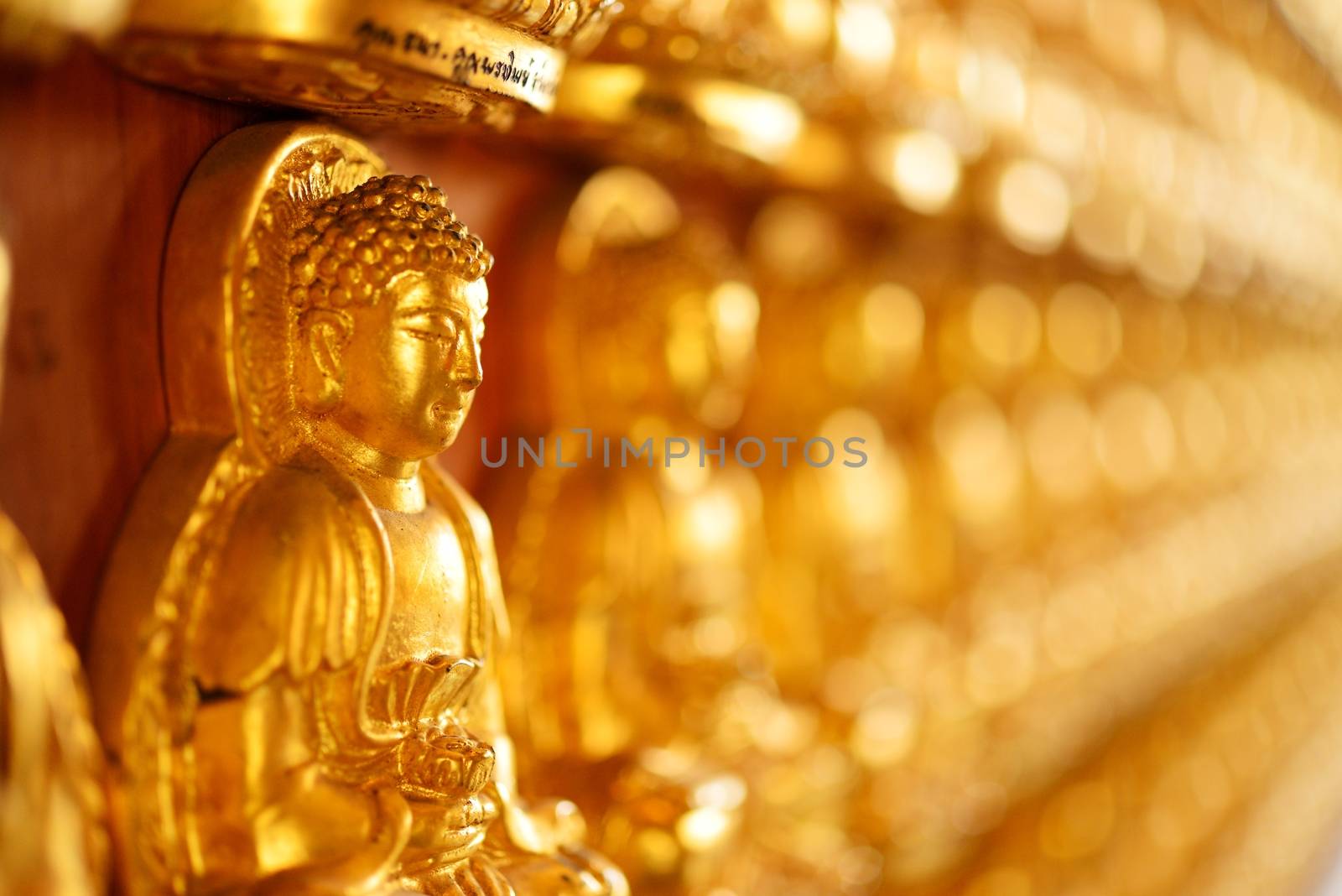 Beautiful buddha stature on the wall perspective view for background