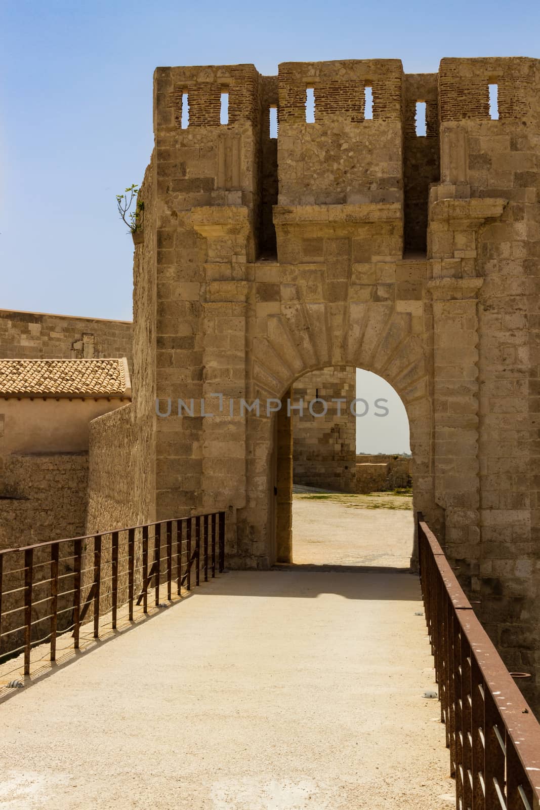 Entrance of medieval Maniace's Castle in Siracusa