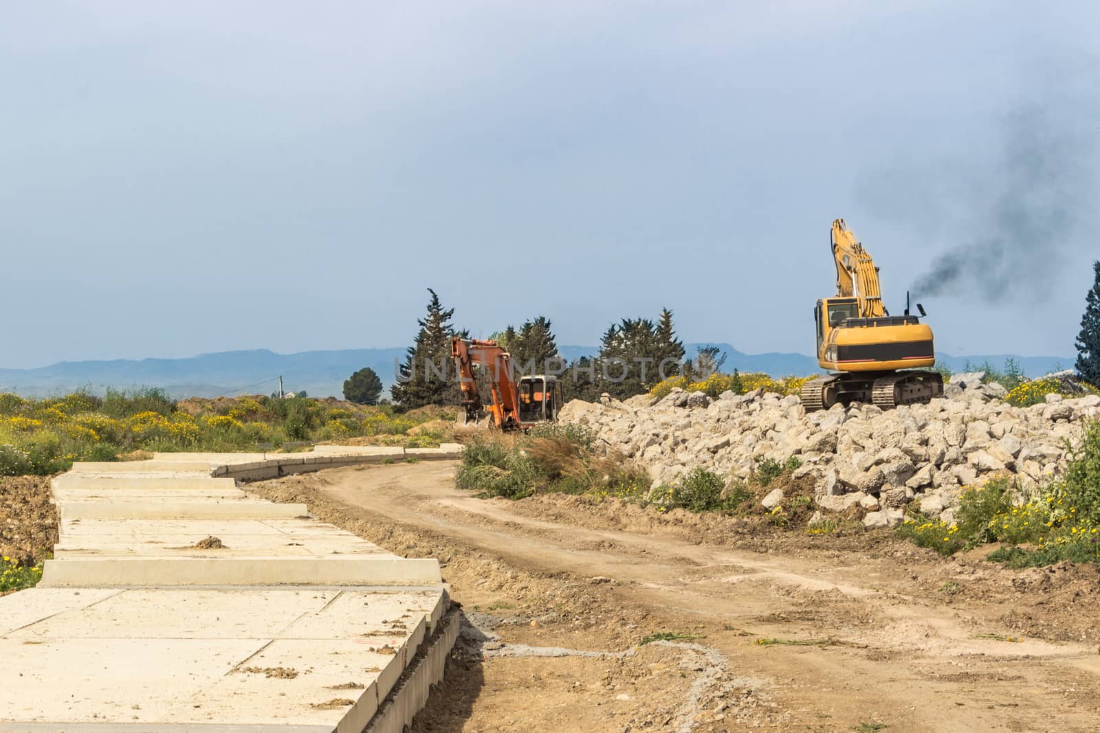 the red excavator in a day's work