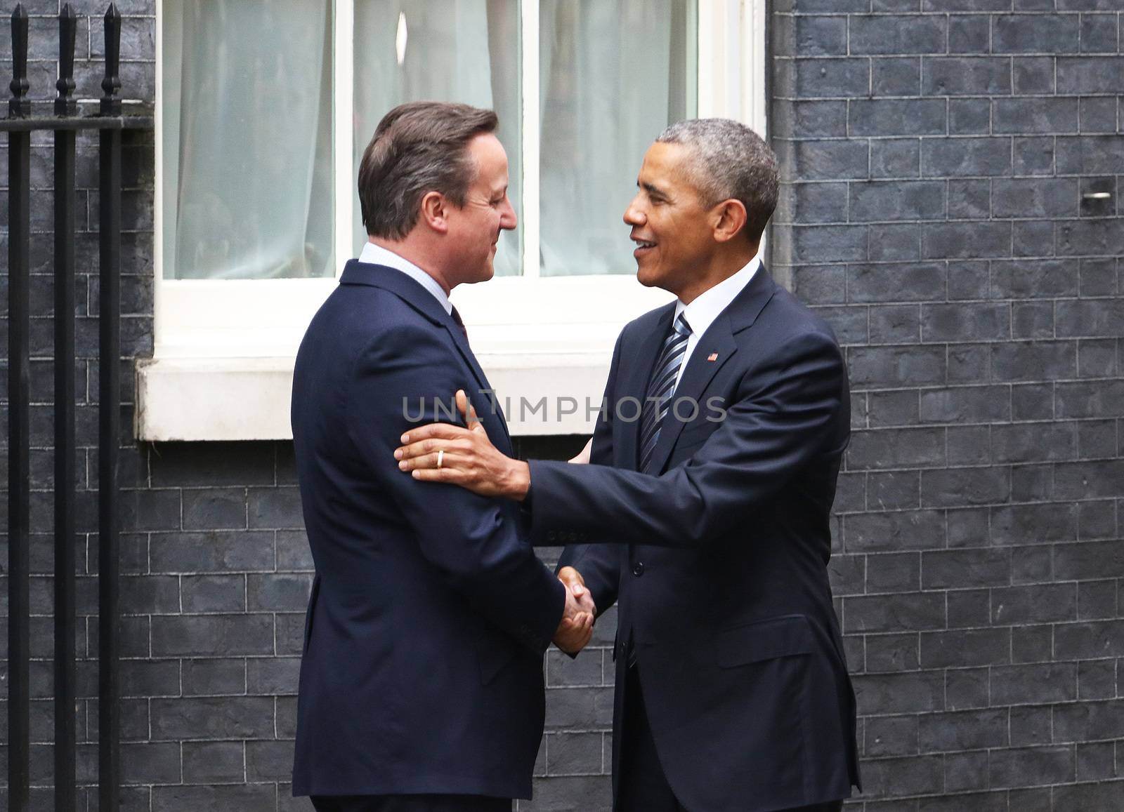 UNITED-KINGDOM, London: President Barack Obama (R) and British Prime Minister David Cameron (L) shake hands as they meet at Downing Street on April 22, 2016 in London, United-Kingdom. The President and his wife are currently on a brief visit to the UK where they will have lunch with HM Queen Elizabeth II at Windsor Castle and dinner with Prince William and his wife Catherine, Duchess of Cambridge at Kensington Palace. 