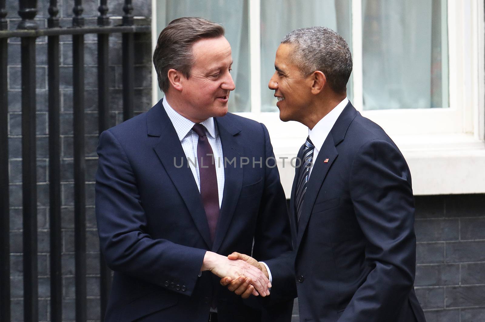 UNITED-KINGDOM, London: President Barack Obama (R) and British Prime Minister David Cameron (L) shake hands as they meet at Downing Street on April 22, 2016 in London, United-Kingdom. The President and his wife are currently on a brief visit to the UK where they will have lunch with HM Queen Elizabeth II at Windsor Castle and dinner with Prince William and his wife Catherine, Duchess of Cambridge at Kensington Palace. 