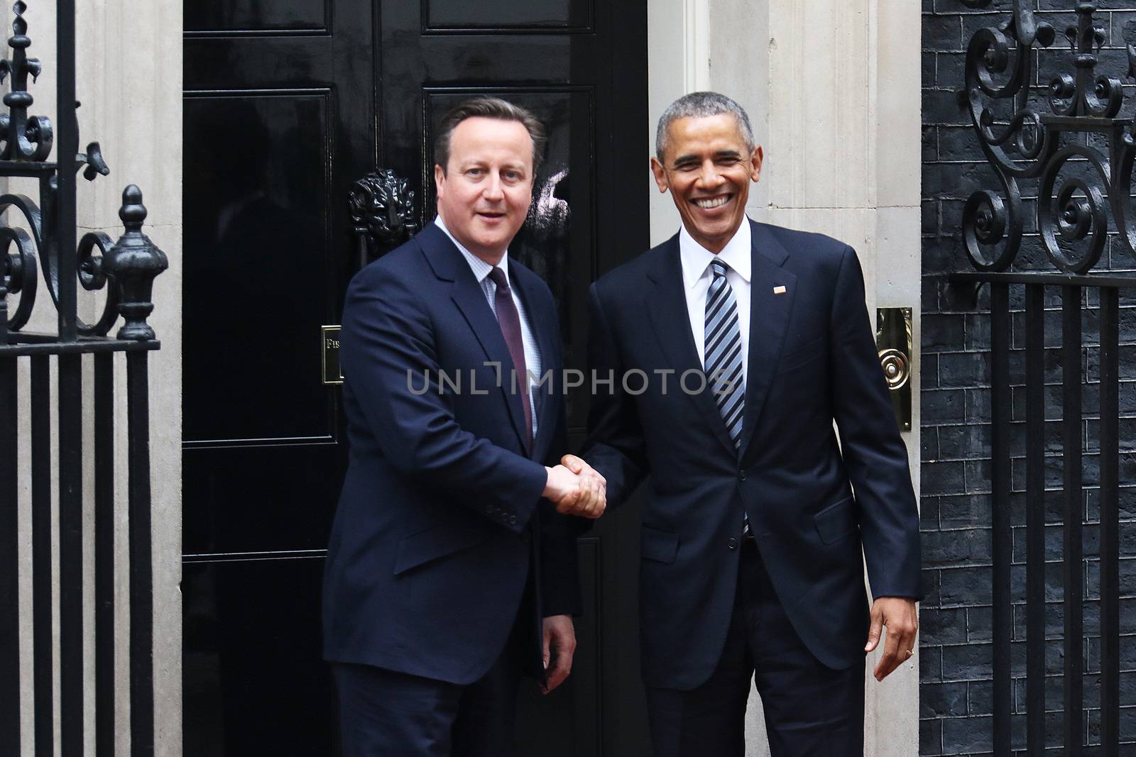 UNITED-KINGDOM, London: President Barack Obama (R) and British Prime Minister David Cameron (L) shake hands as they meet at Downing Street on April 22, 2016 in London, United-Kingdom. The President and his wife are currently on a brief visit to the UK where they will have lunch with HM Queen Elizabeth II at Windsor Castle and dinner with Prince William and his wife Catherine, Duchess of Cambridge at Kensington Palace. 