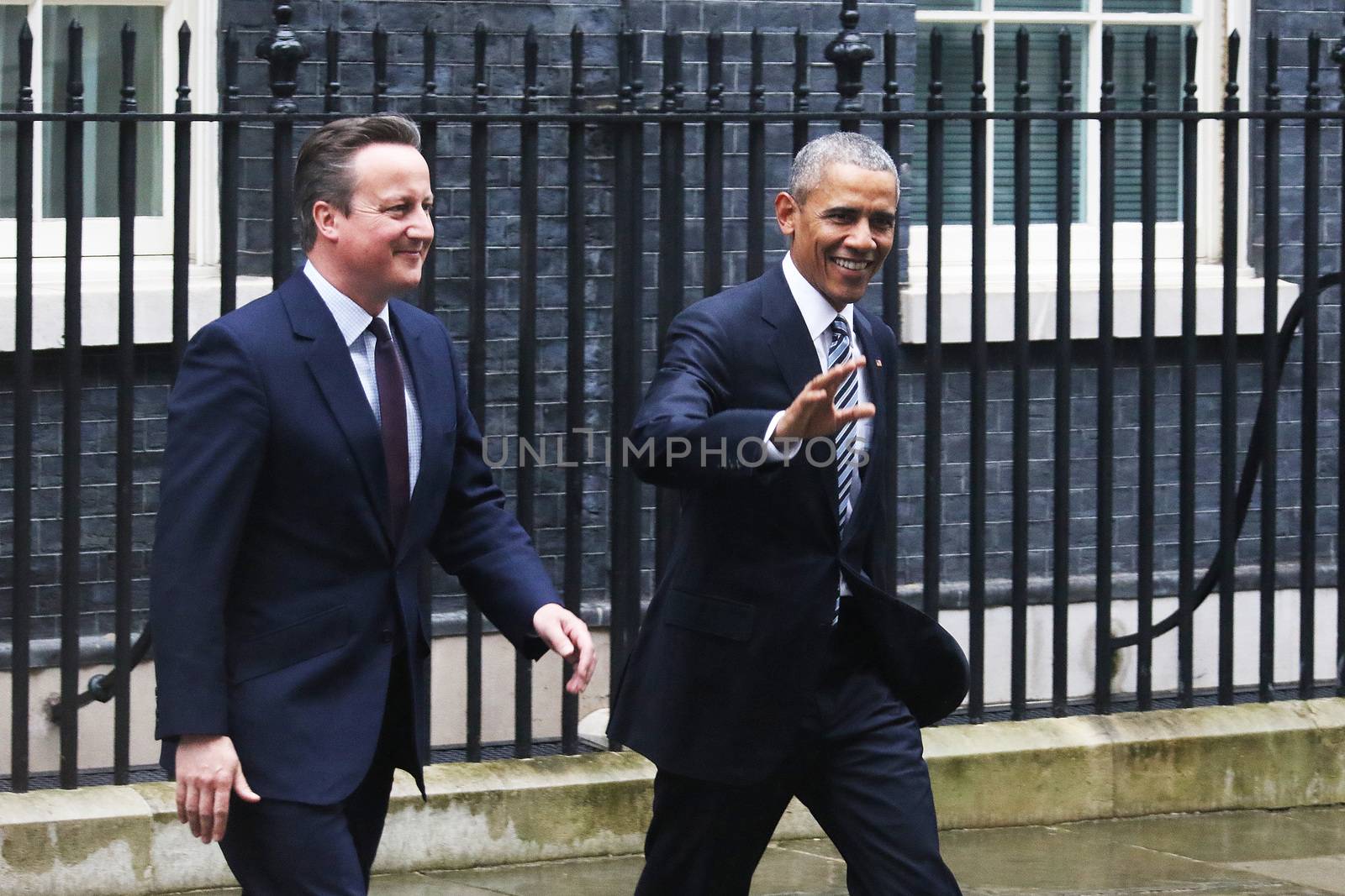 UNITED-KINGDOM, London: President Barack Obama (R) and British Prime Minister David Cameron (L) meet at Downing Street on April 22, 2016 in London, United-Kingdom. The President and his wife are currently on a brief visit to the UK where they will have lunch with HM Queen Elizabeth II at Windsor Castle and dinner with Prince William and his wife Catherine, Duchess of Cambridge at Kensington Palace. 