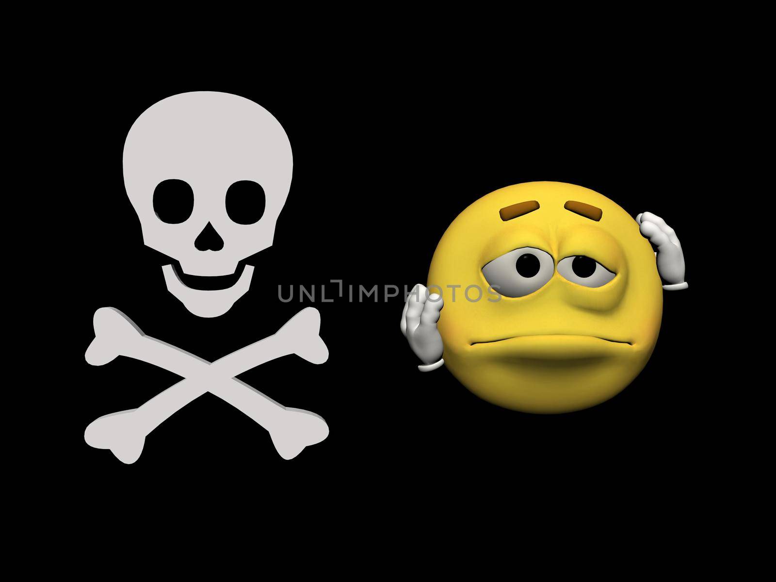 ill emoticon yellow and skull   - 3d render