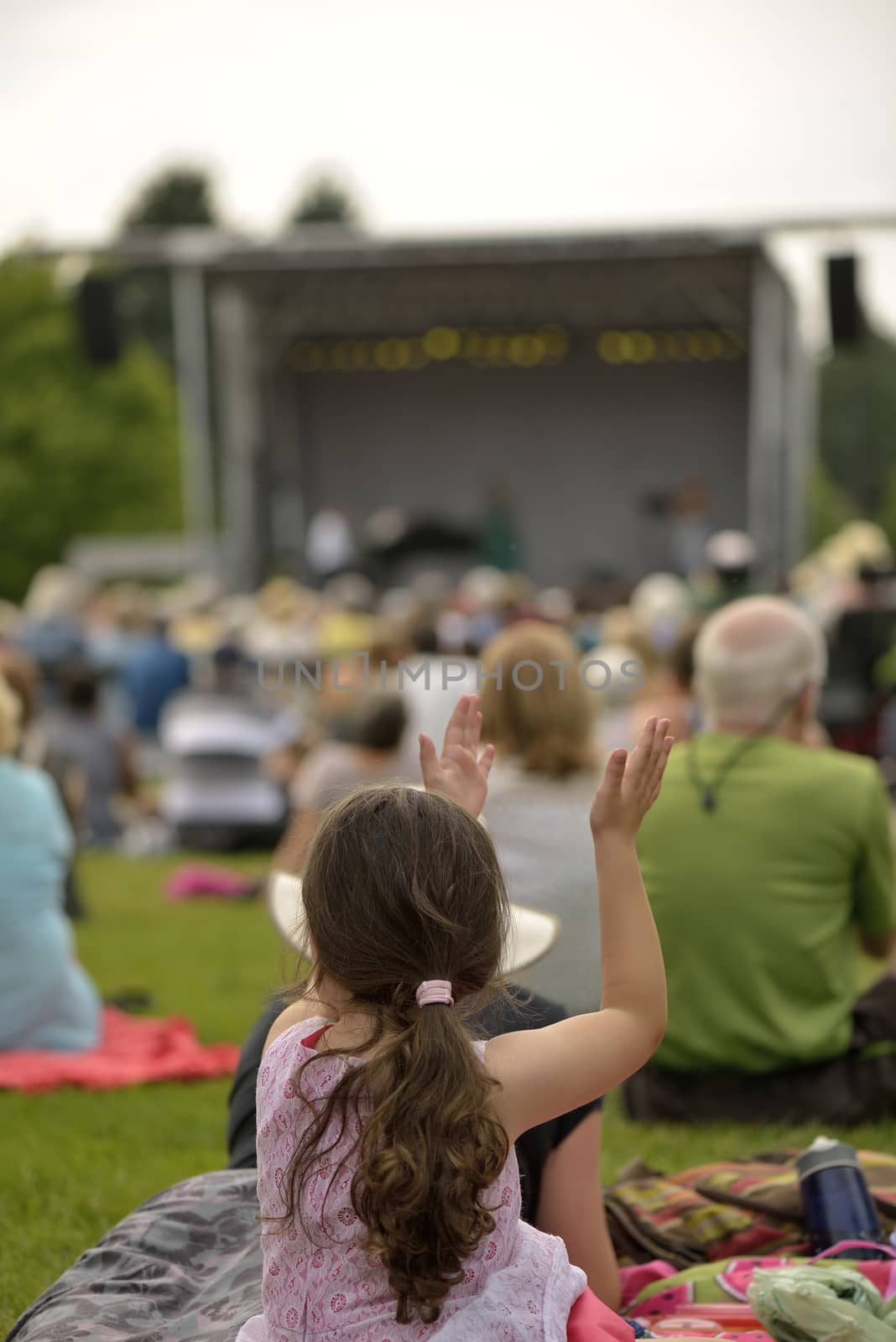 Outdoor free concert on grass in summer