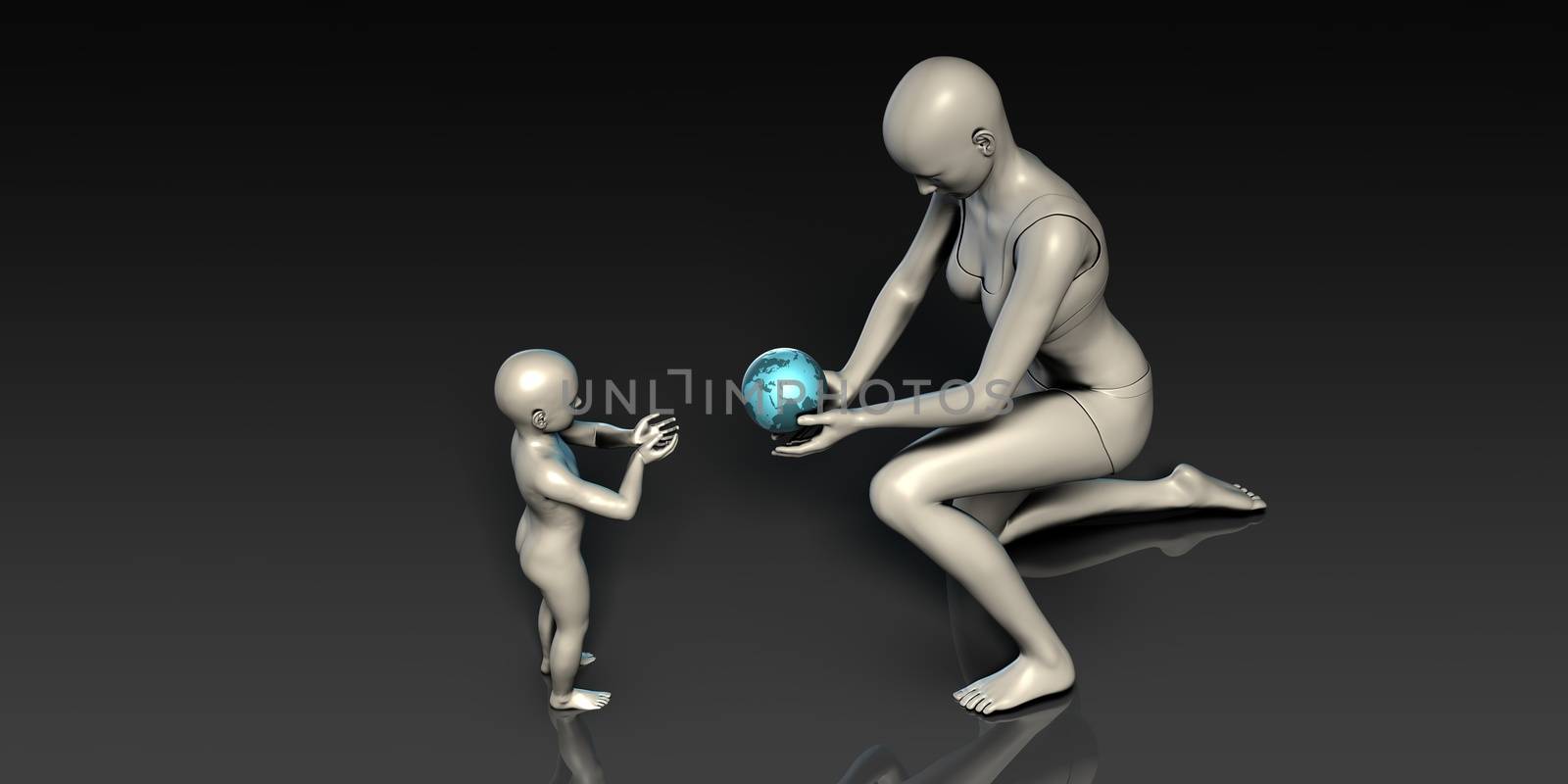 Mother and Son Holding Earth Globe Planet Together