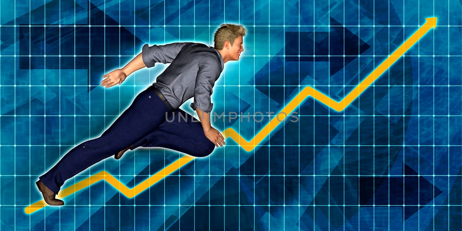 European Businessman Running with Chart Graph Background Art