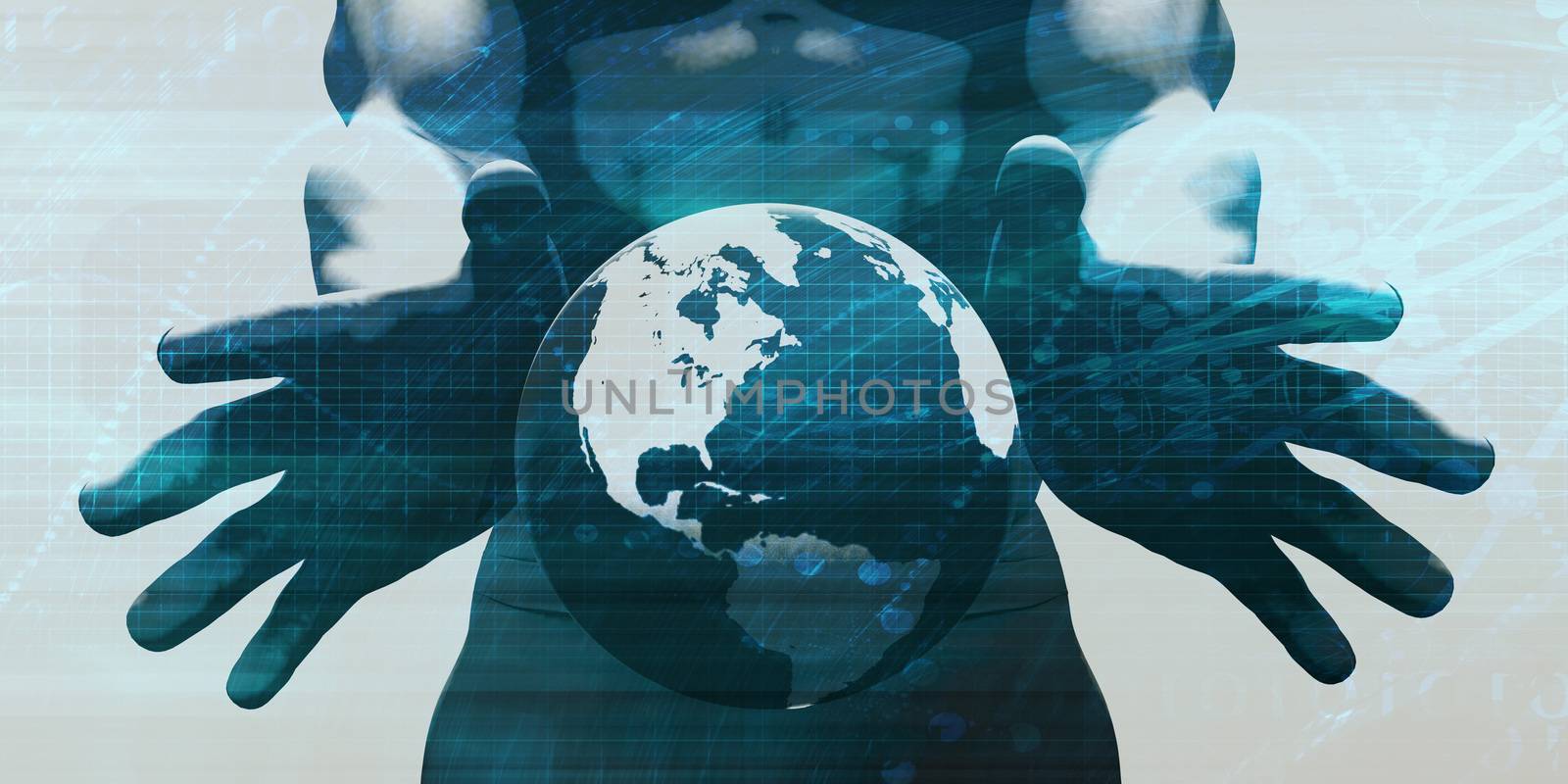 System Integration Network with Hands Holding Technology Globe