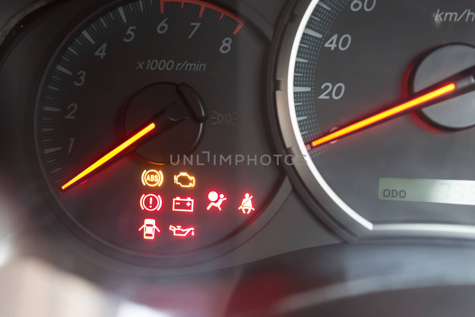 Set of car dash boards engine meter, warning symbol, on black ba by frank600