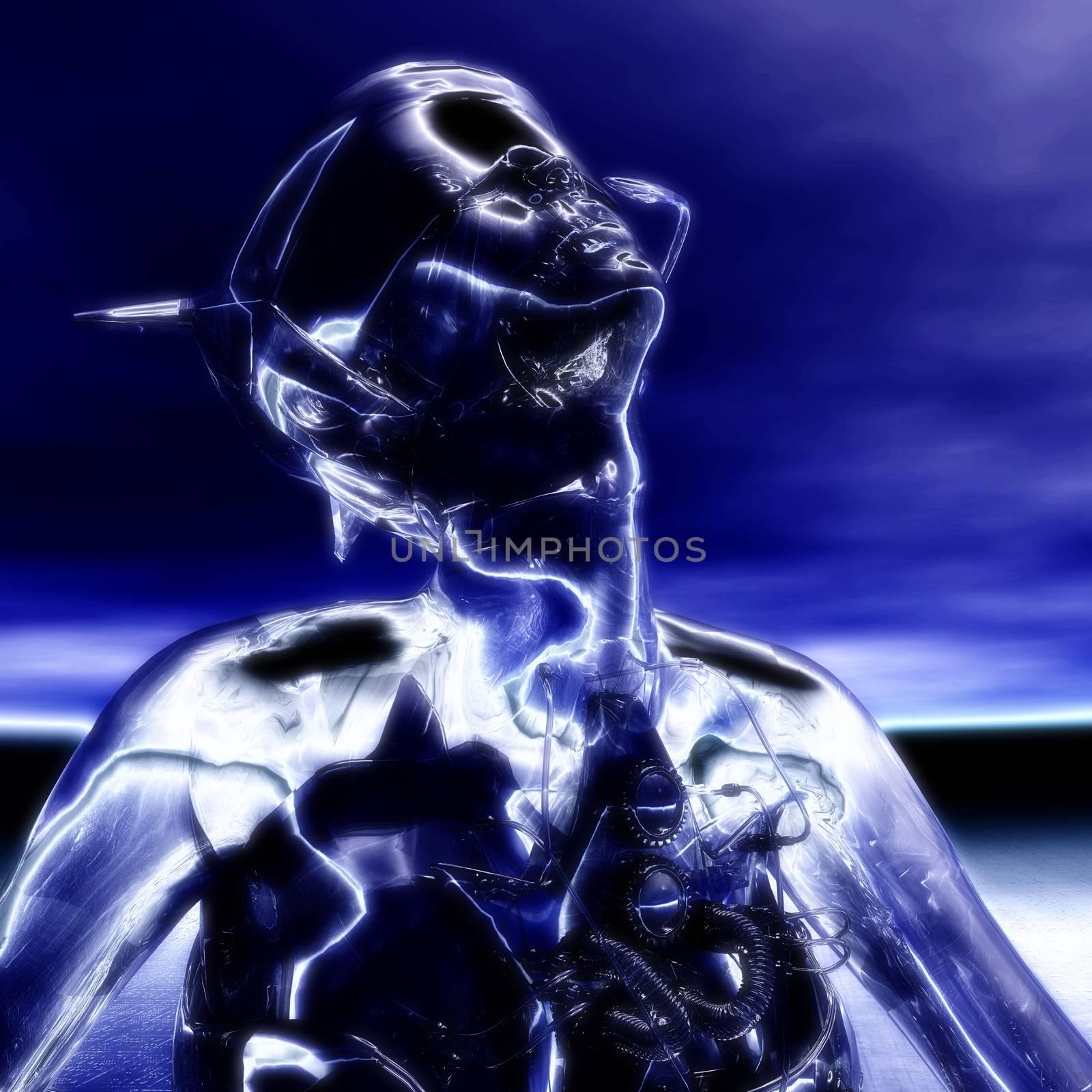 3D Illustration; 3D Rendering of a Cyborg by 3quarks