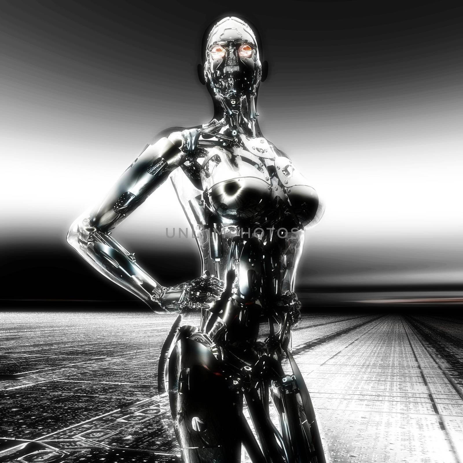 3D Illustration; 3D Rendering of a Cyborg by 3quarks