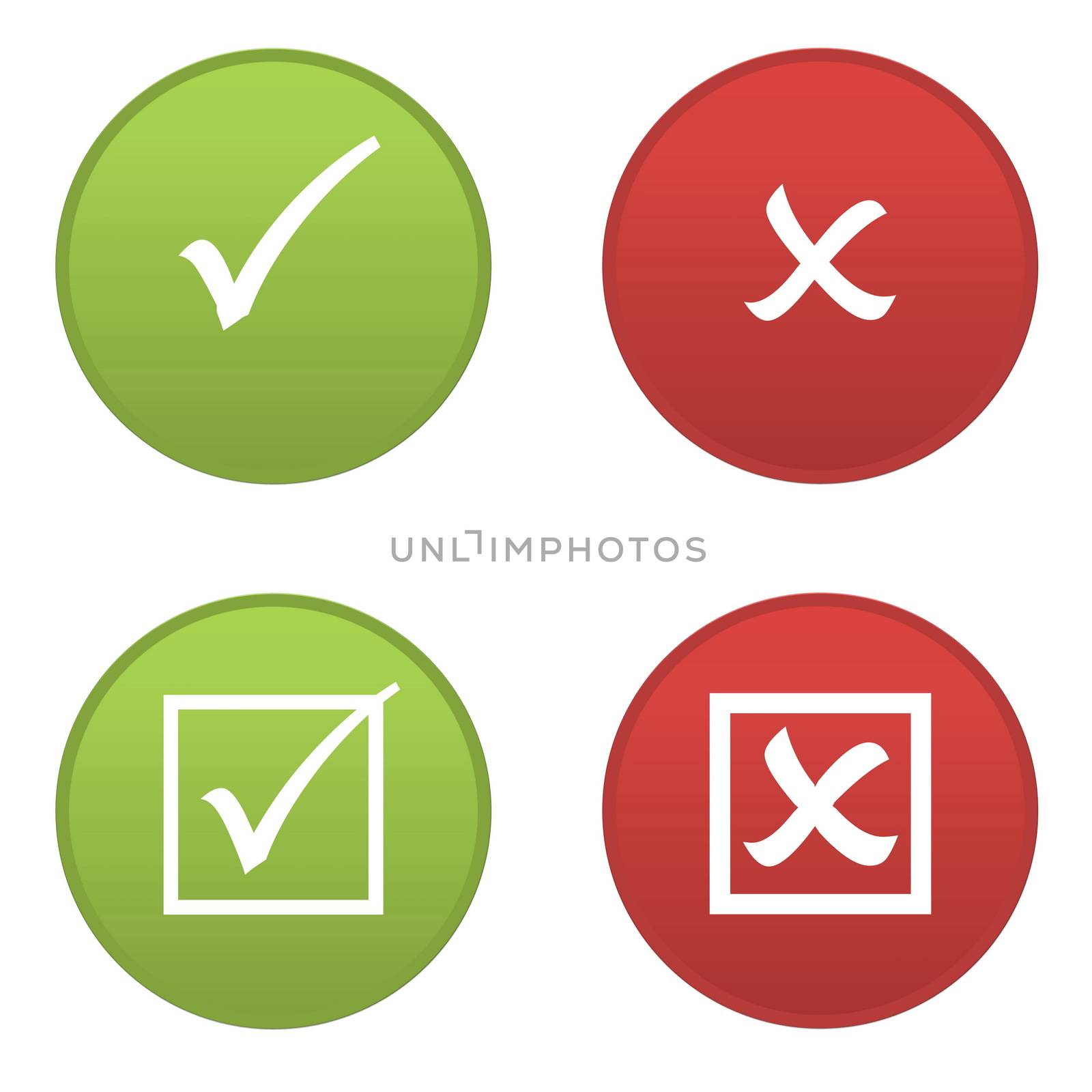 Set of right and wrong symbols icons isolated in white background