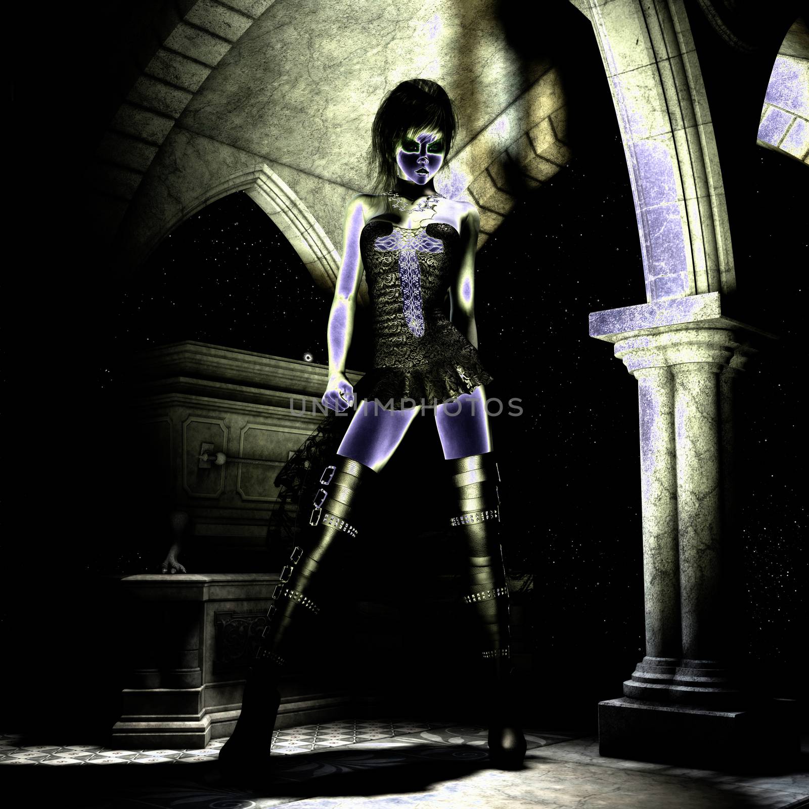 3D Illustration; 3D Rendering of a gothic Female by 3quarks