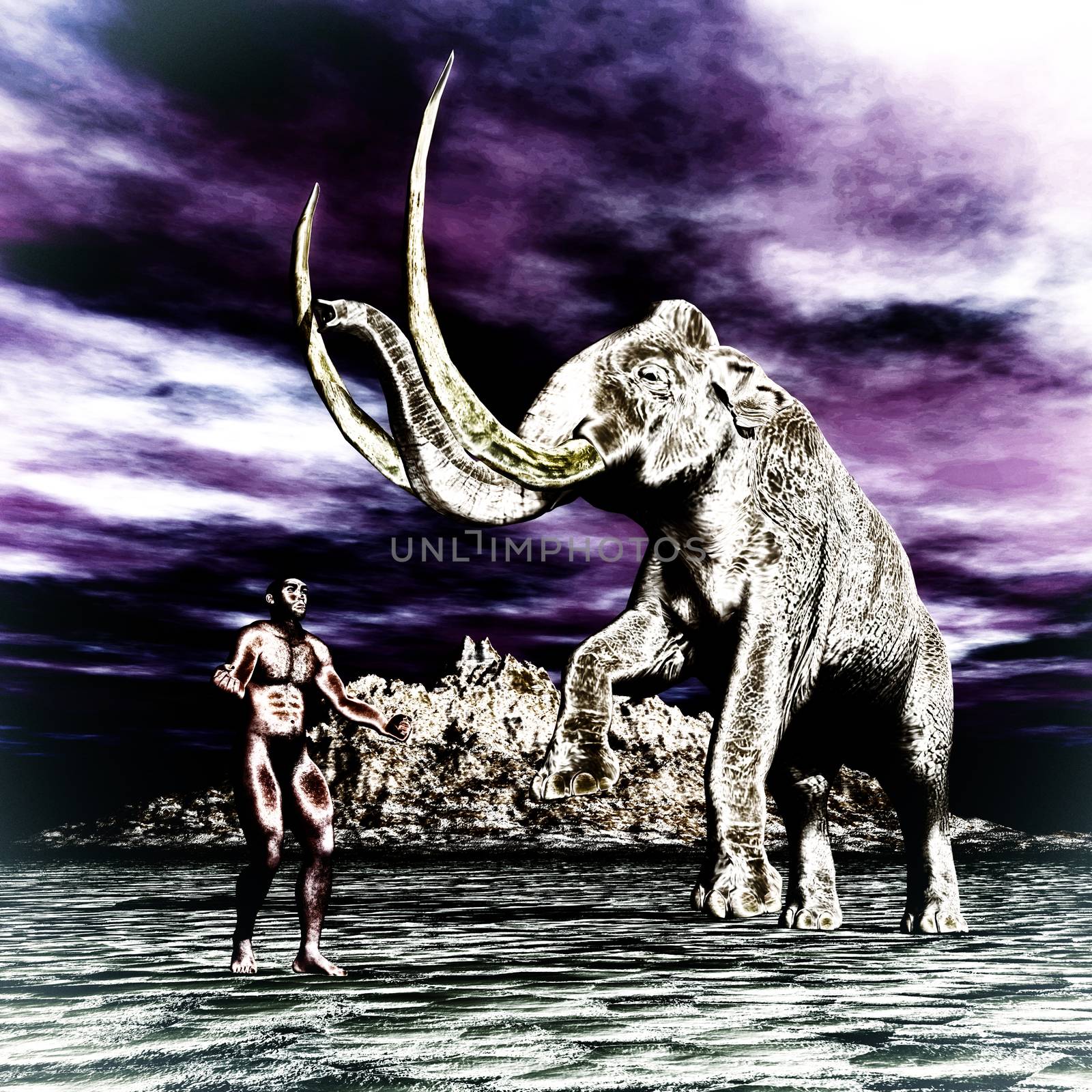 Mammoth with prehistoric man by 3quarks