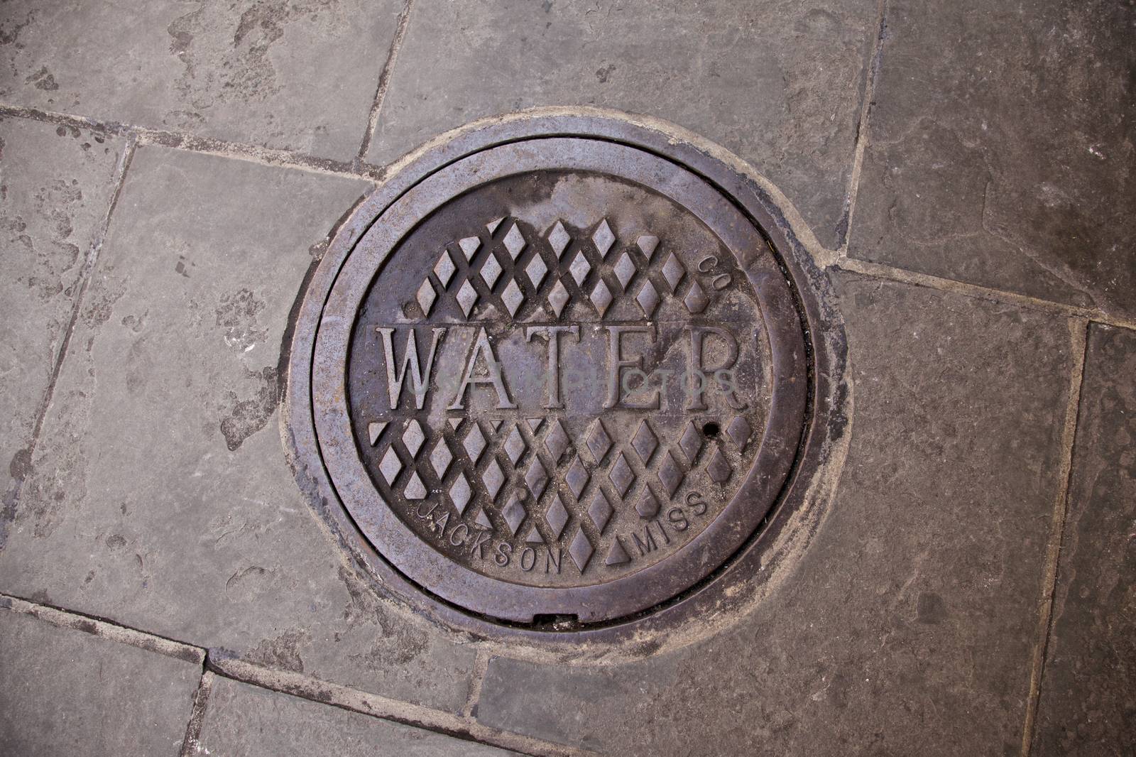 Water manhole cover in the French Quarter, New Orleans, Louisiana.