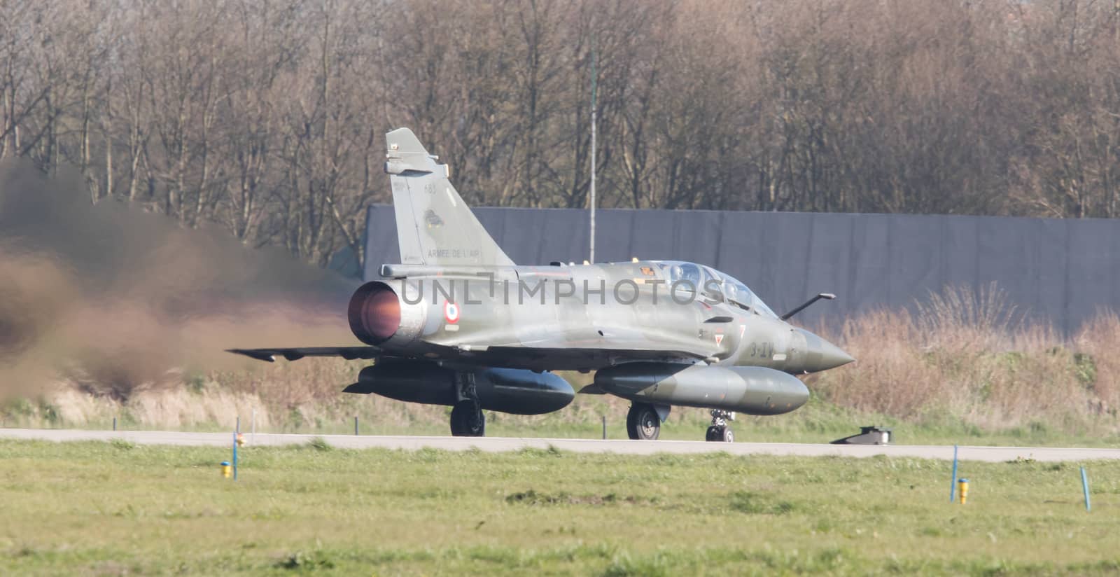 LEEUWARDEN, NETHERLANDS - APRIL 11, 2016: French Air Force Dassault Mirage 2000N during the exercise Frisian Flag. The exercise is considered one of the most important NATO training events this year.