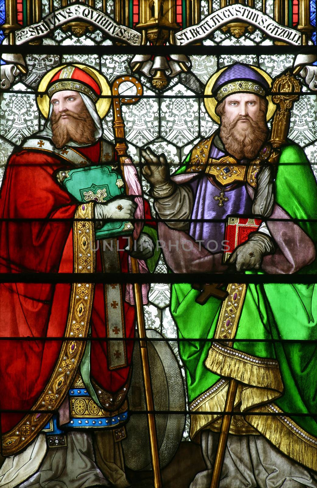 Saint Quirinus of Sescia and Blessed Agostino Gasotti, stained glass in Zagreb cathedral