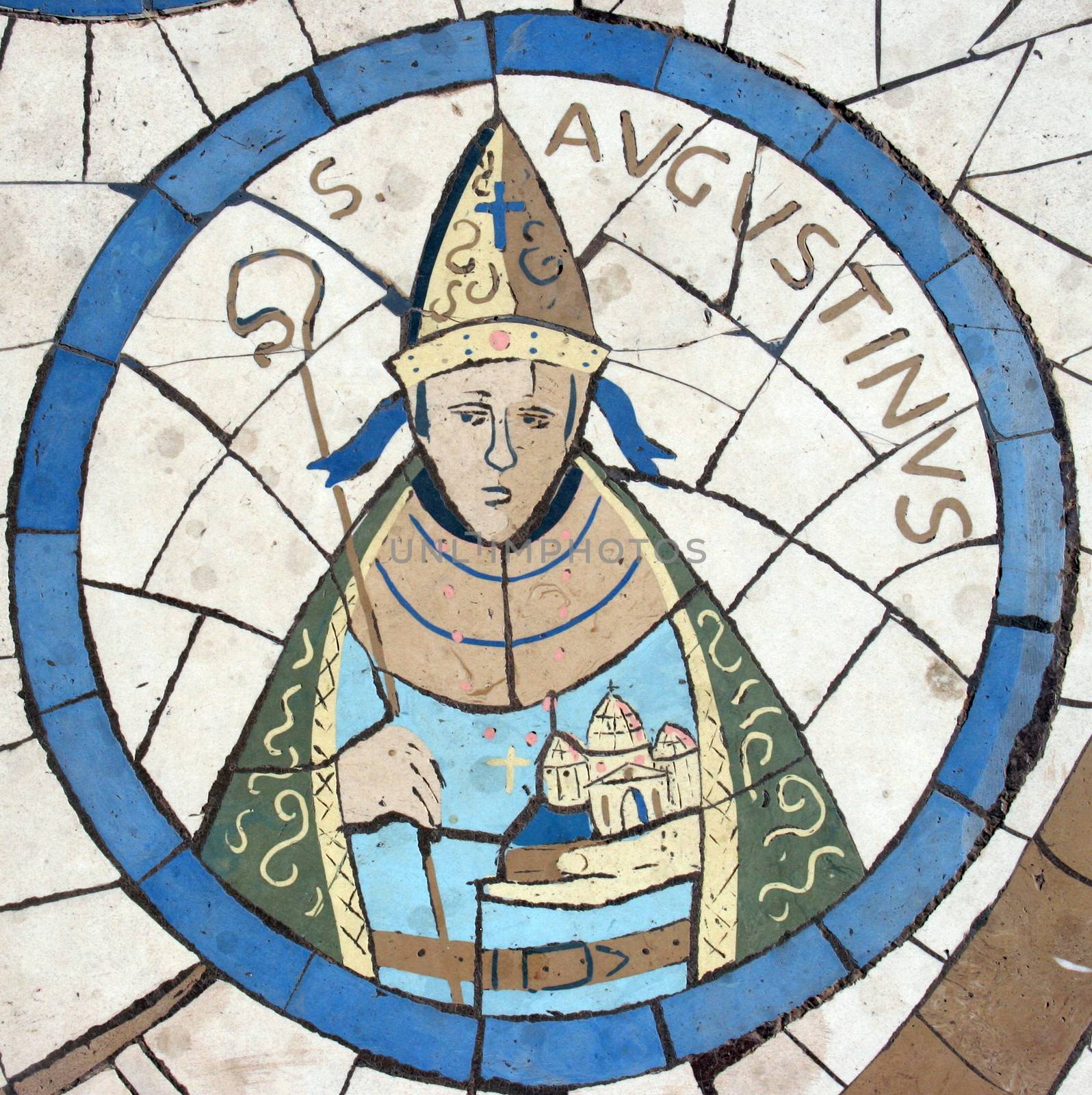 Saint Augustine of Hippo, Mosaic in front of the church on the Mount of Beatitudes