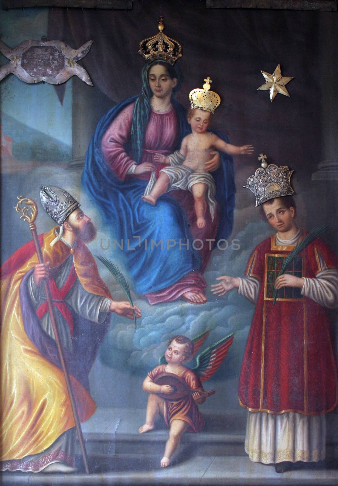 Virgin Mary with baby Jesus and saints