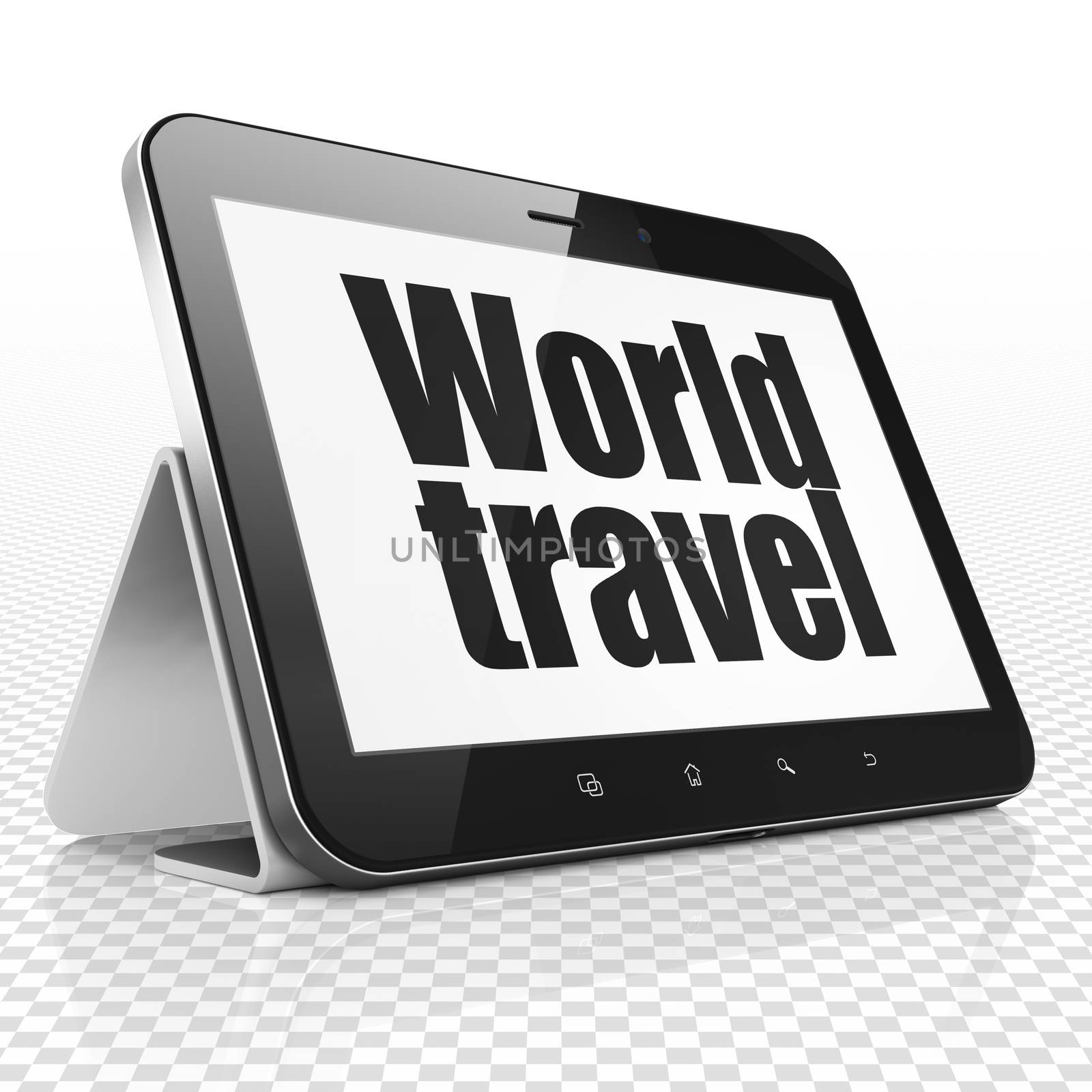 Tourism concept: Tablet Computer with World Travel on display by maxkabakov