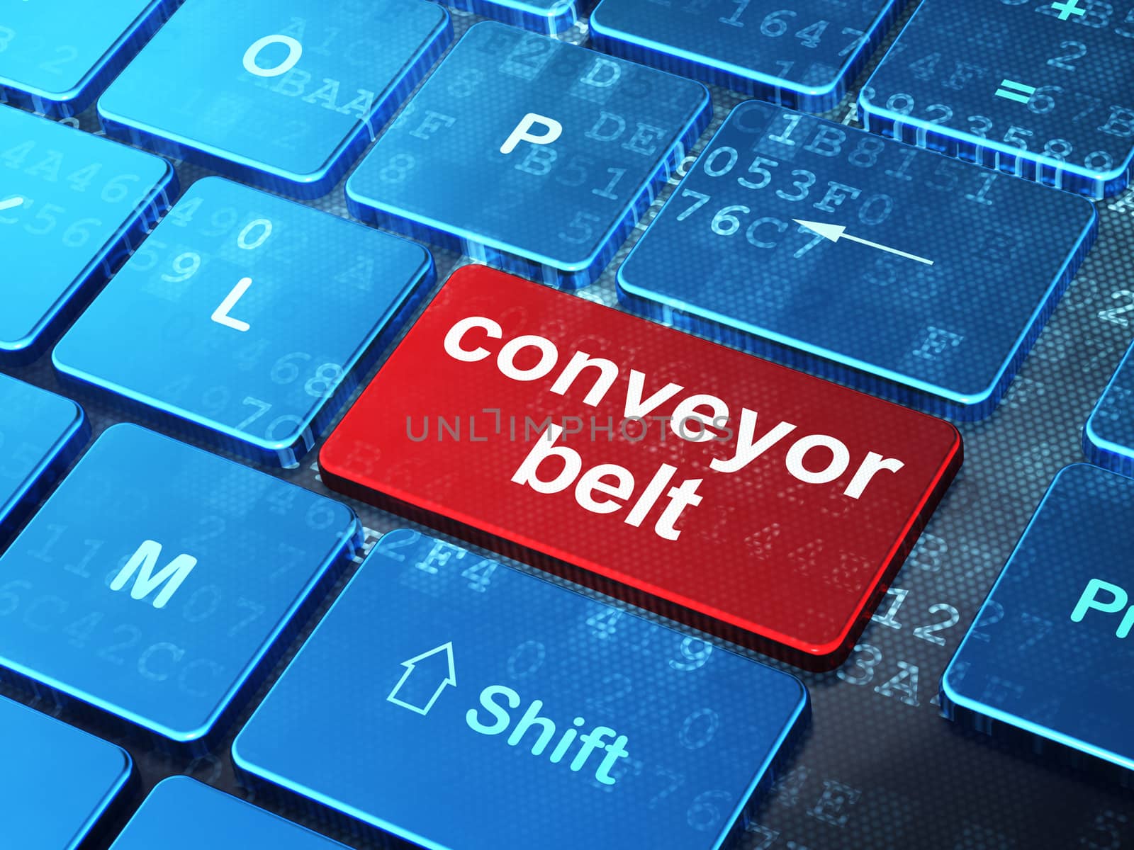 Manufacuring concept: Conveyor Belt on computer keyboard background by maxkabakov