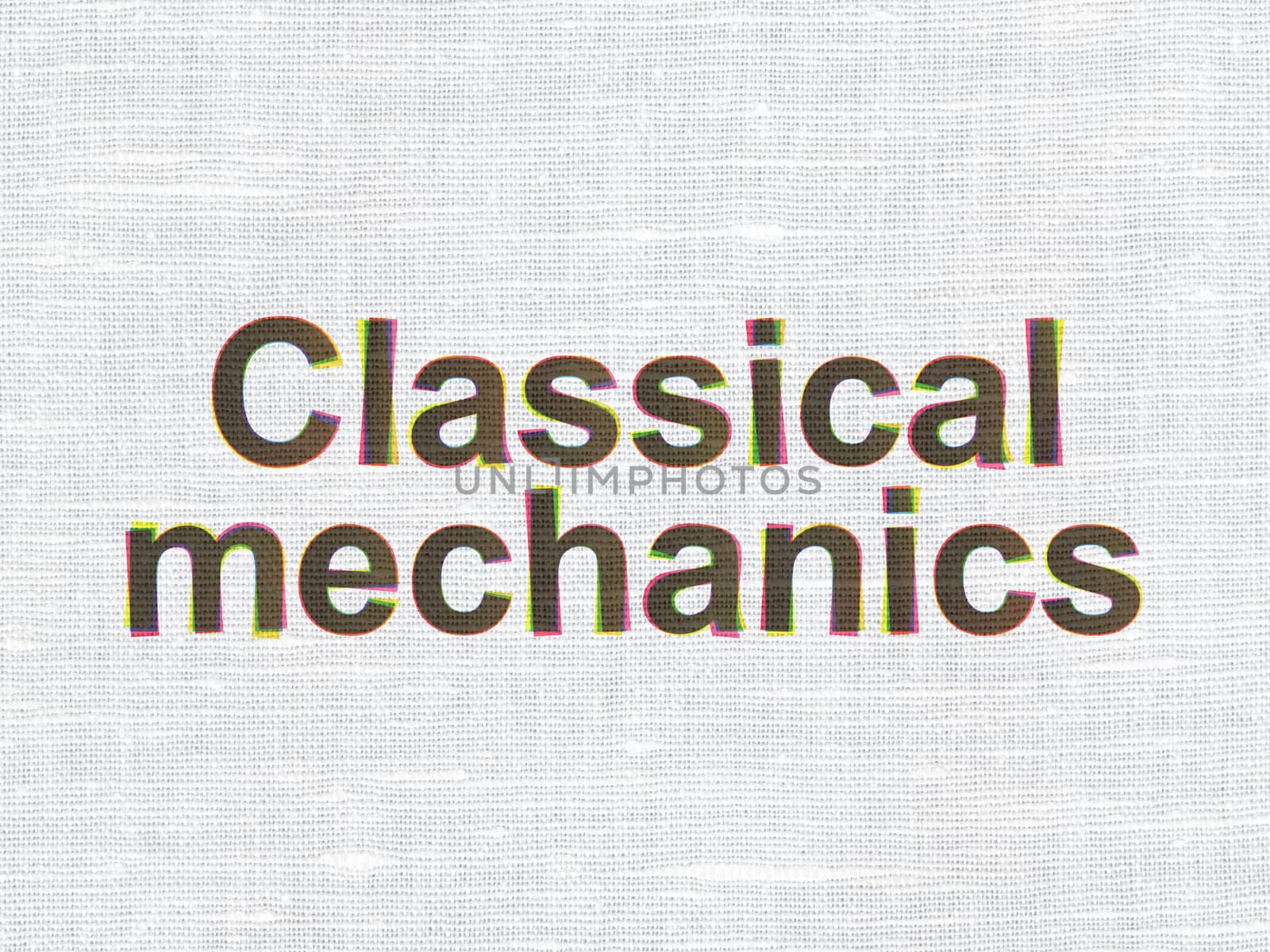 Science concept: CMYK Classical Mechanics on linen fabric texture background