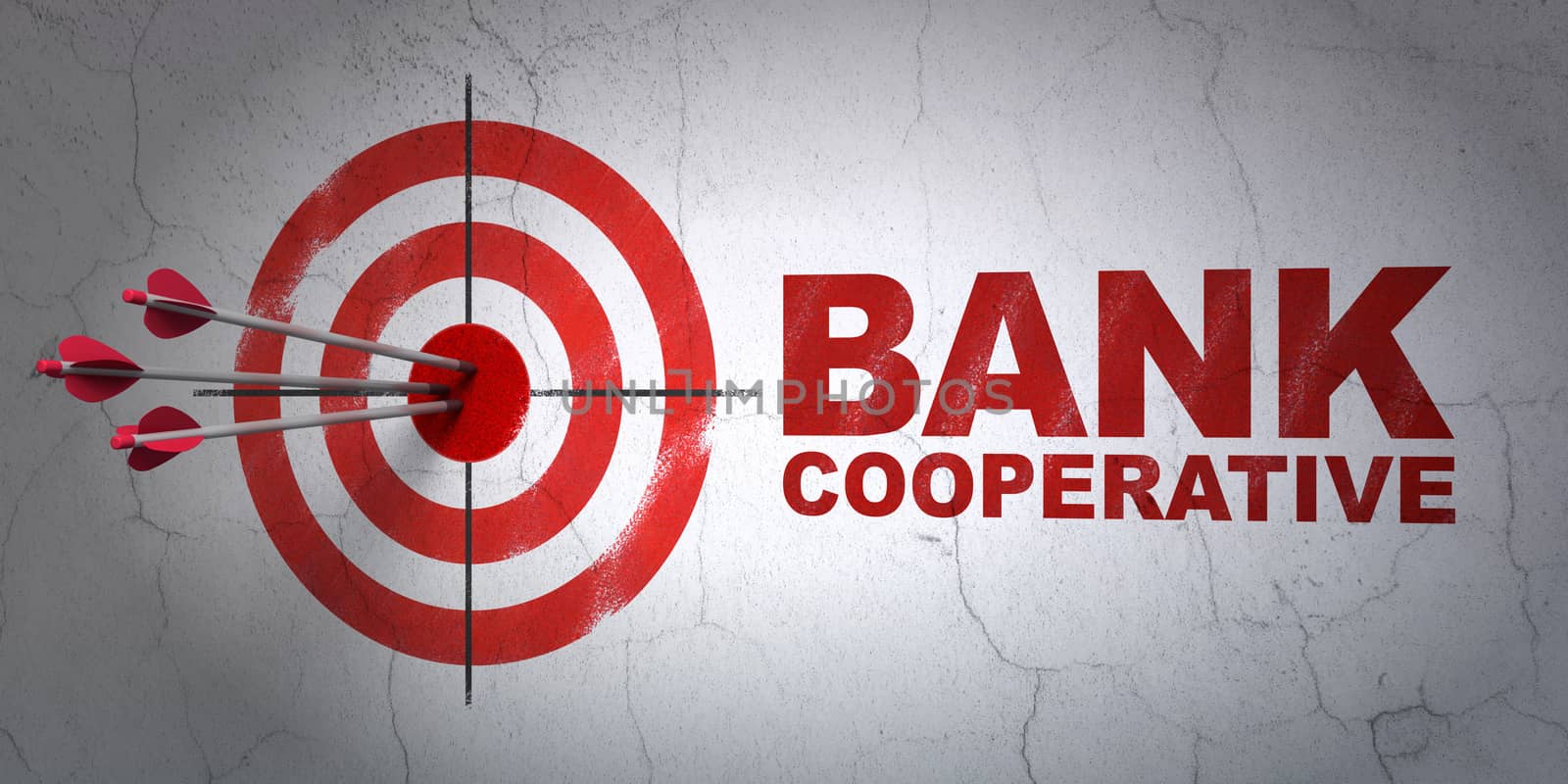 Currency concept: target and Bank Cooperative on wall background by maxkabakov