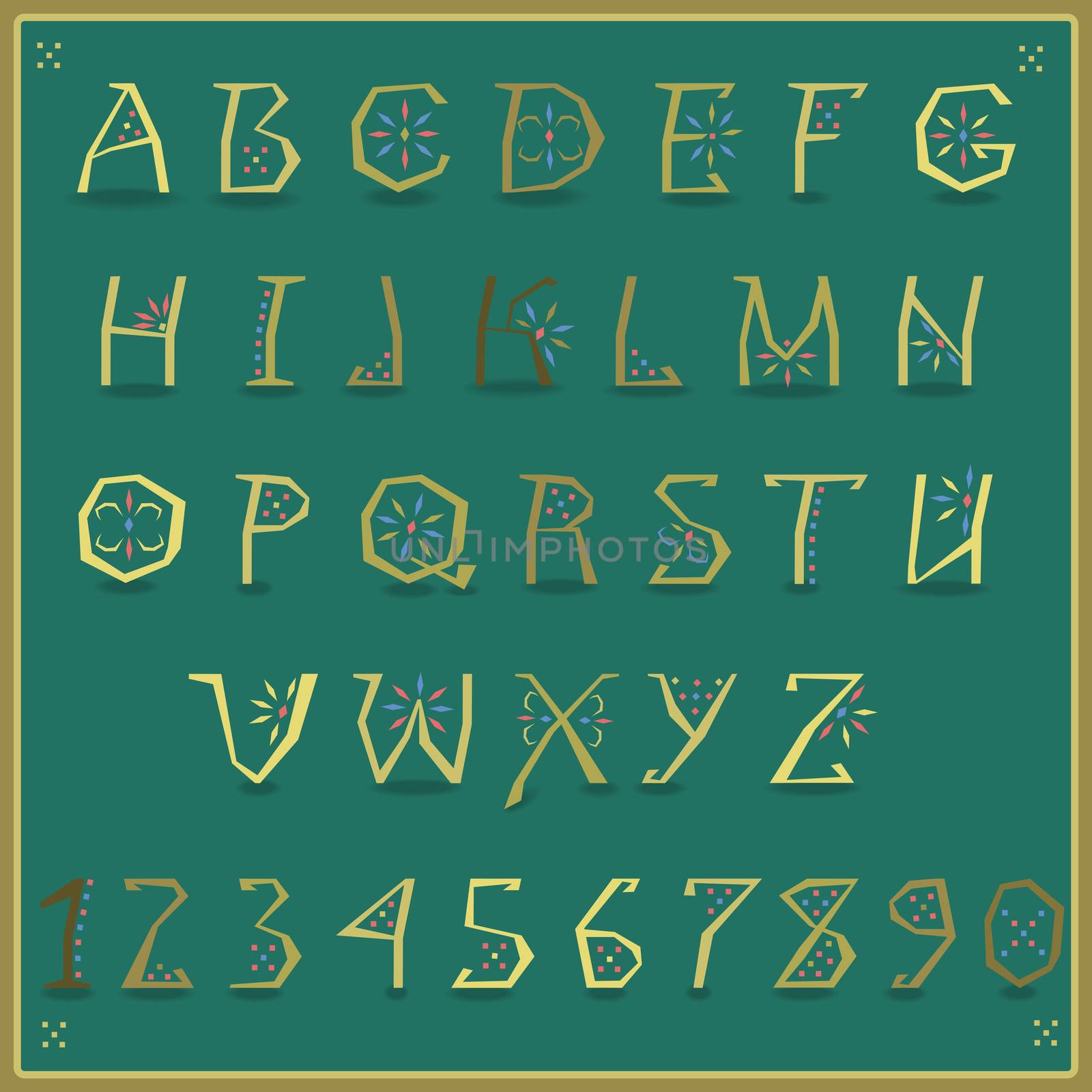 Golden Alphabet with ethnic ornament