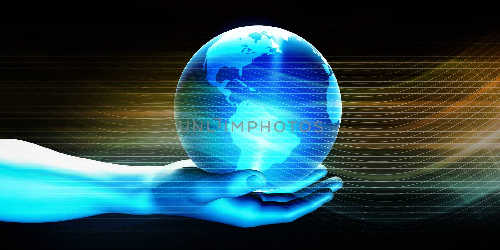 Man Holding Globe with Technology Abstract Background