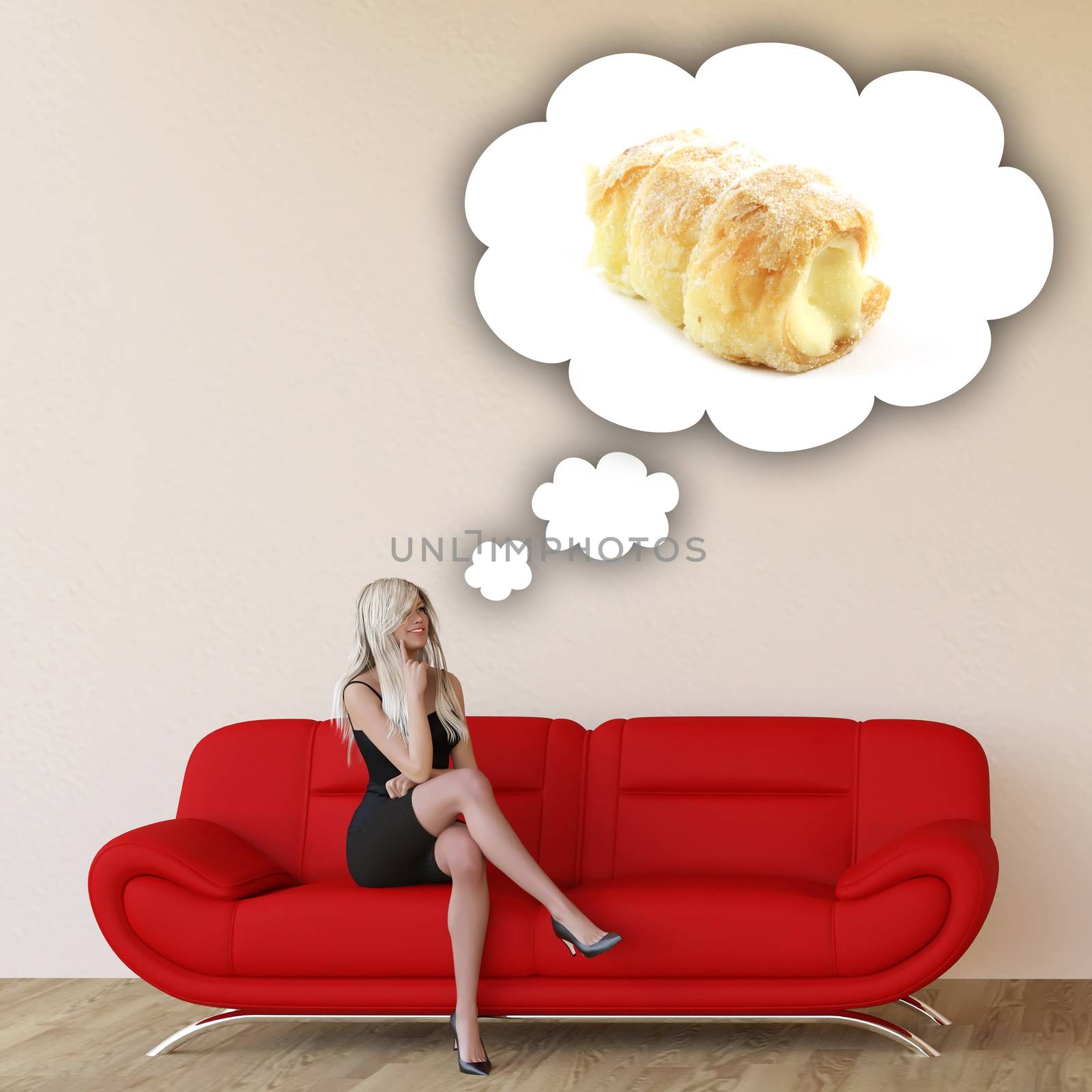 Woman Craving Pastries and Thinking About Eating Food