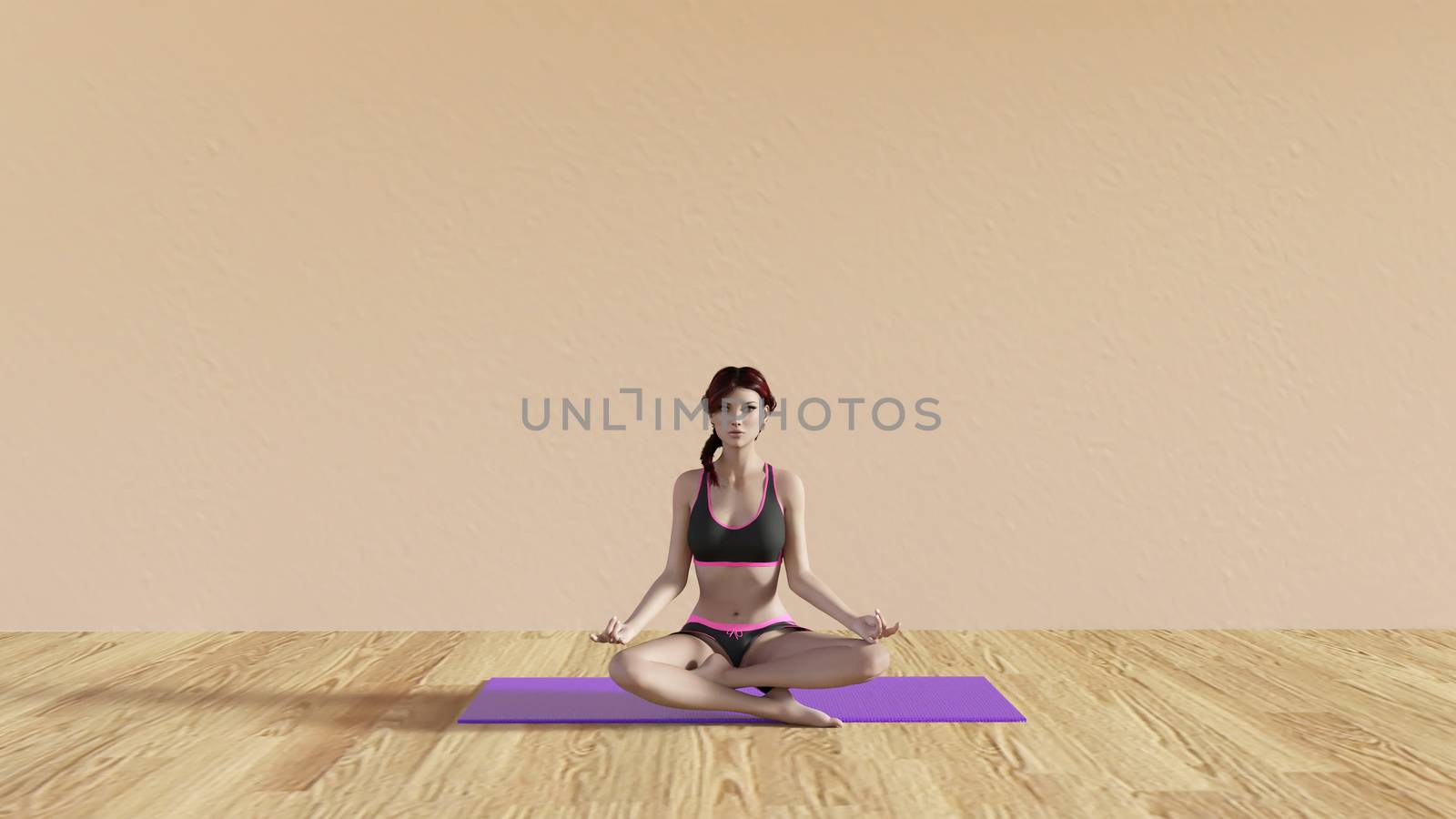 Yoga Class Lotus Pose Illustration with Female Instructor 