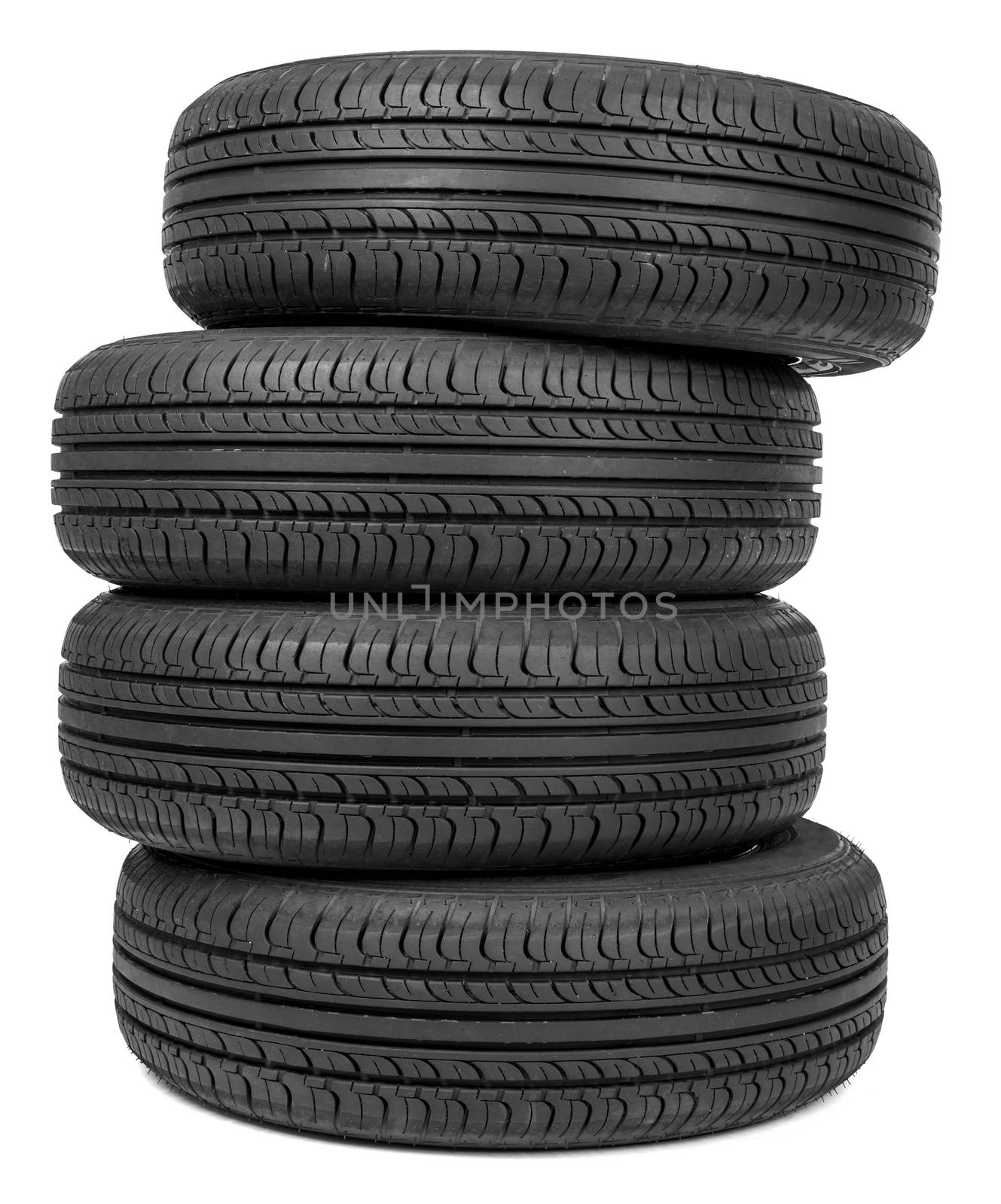 Column of tires, isolated on the white background