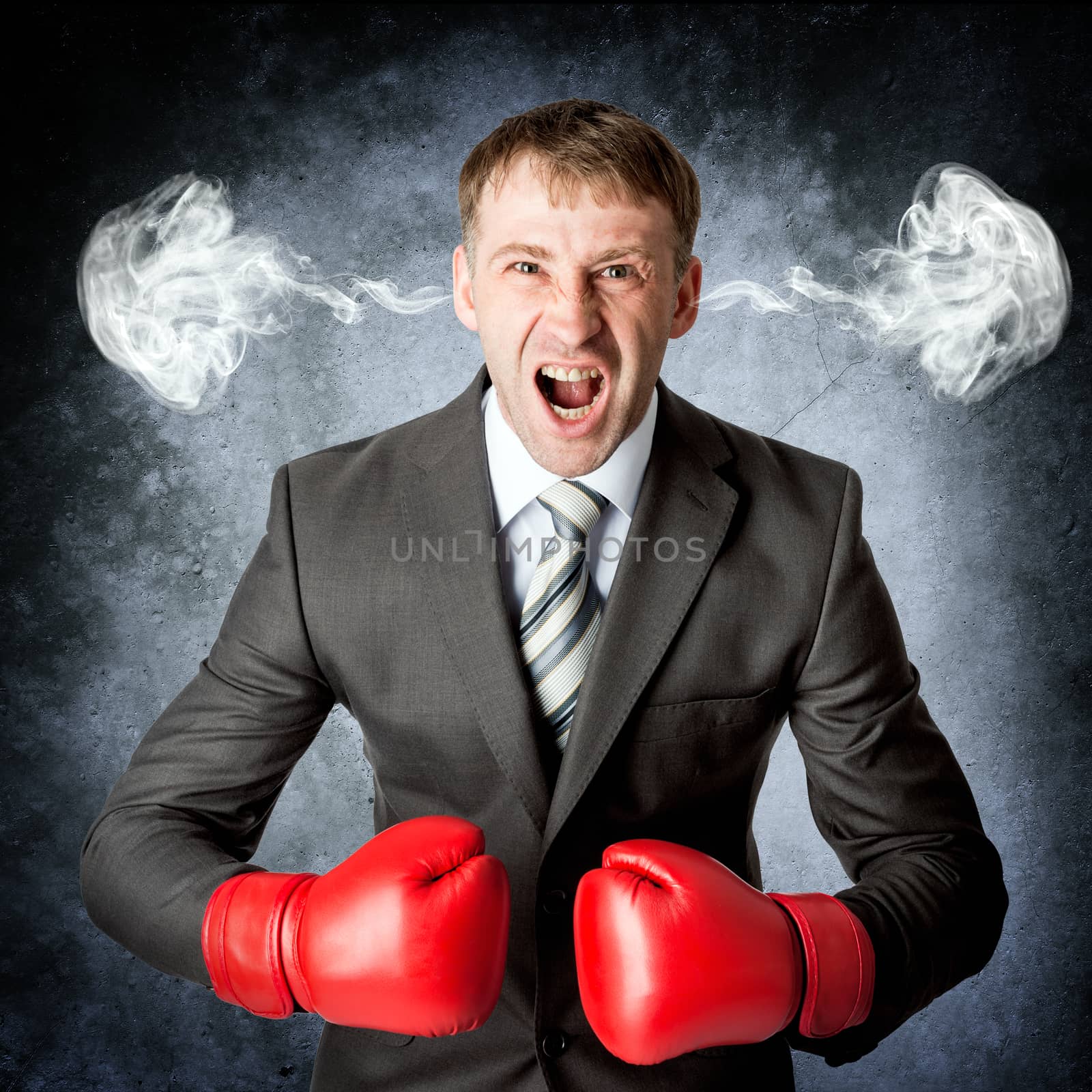 Angry upset stressed man with head pressure. Stress concept