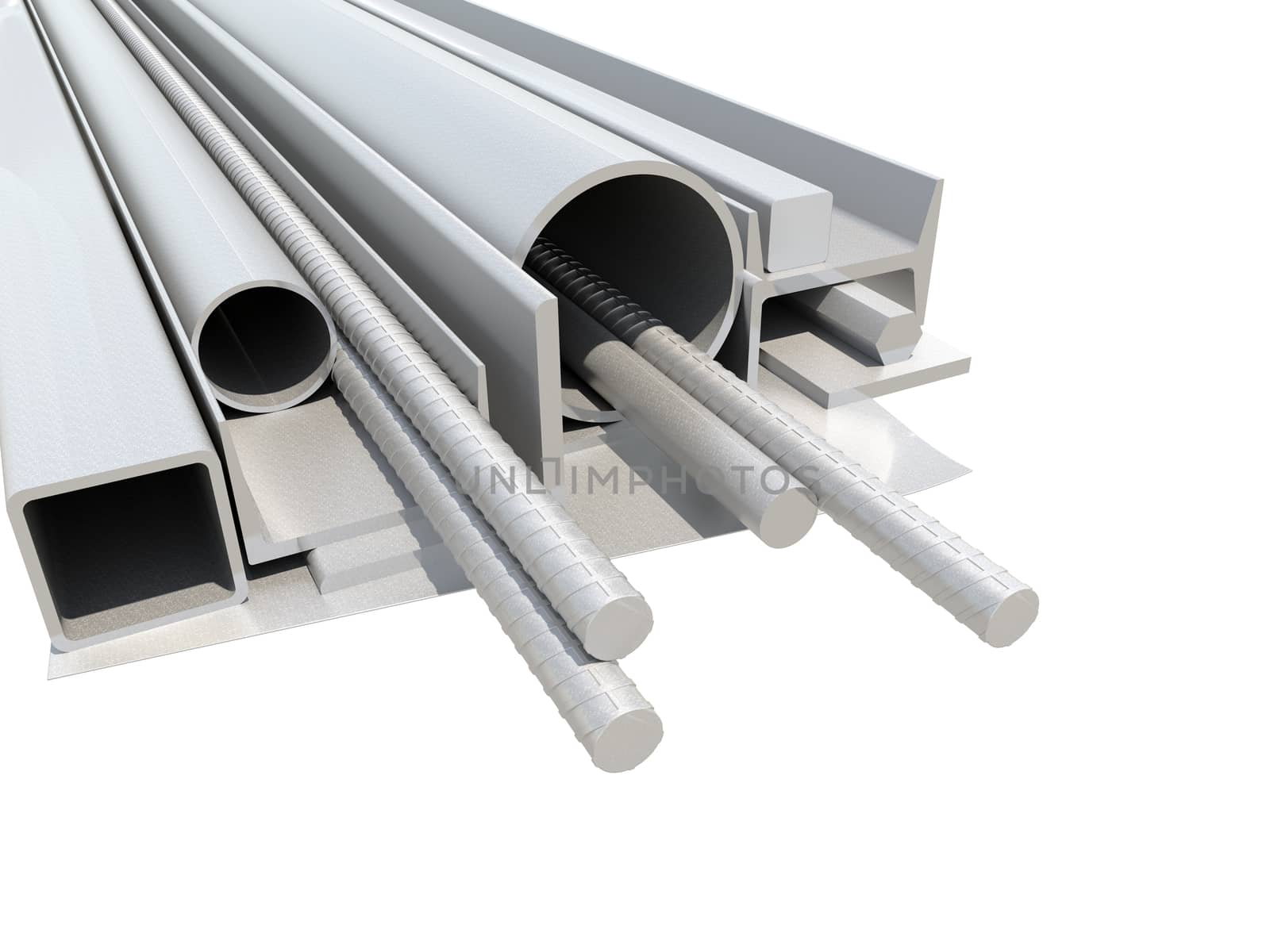 Rolled metal products. White background. 3D illustration