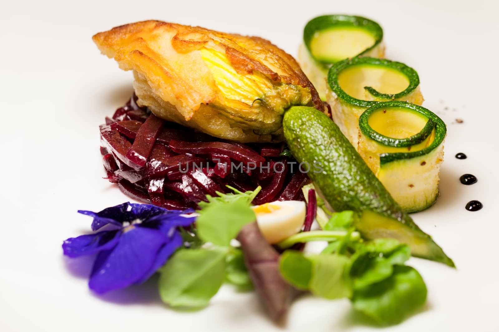 Delicious biscuit with beets, zucchini and pansy by juniart