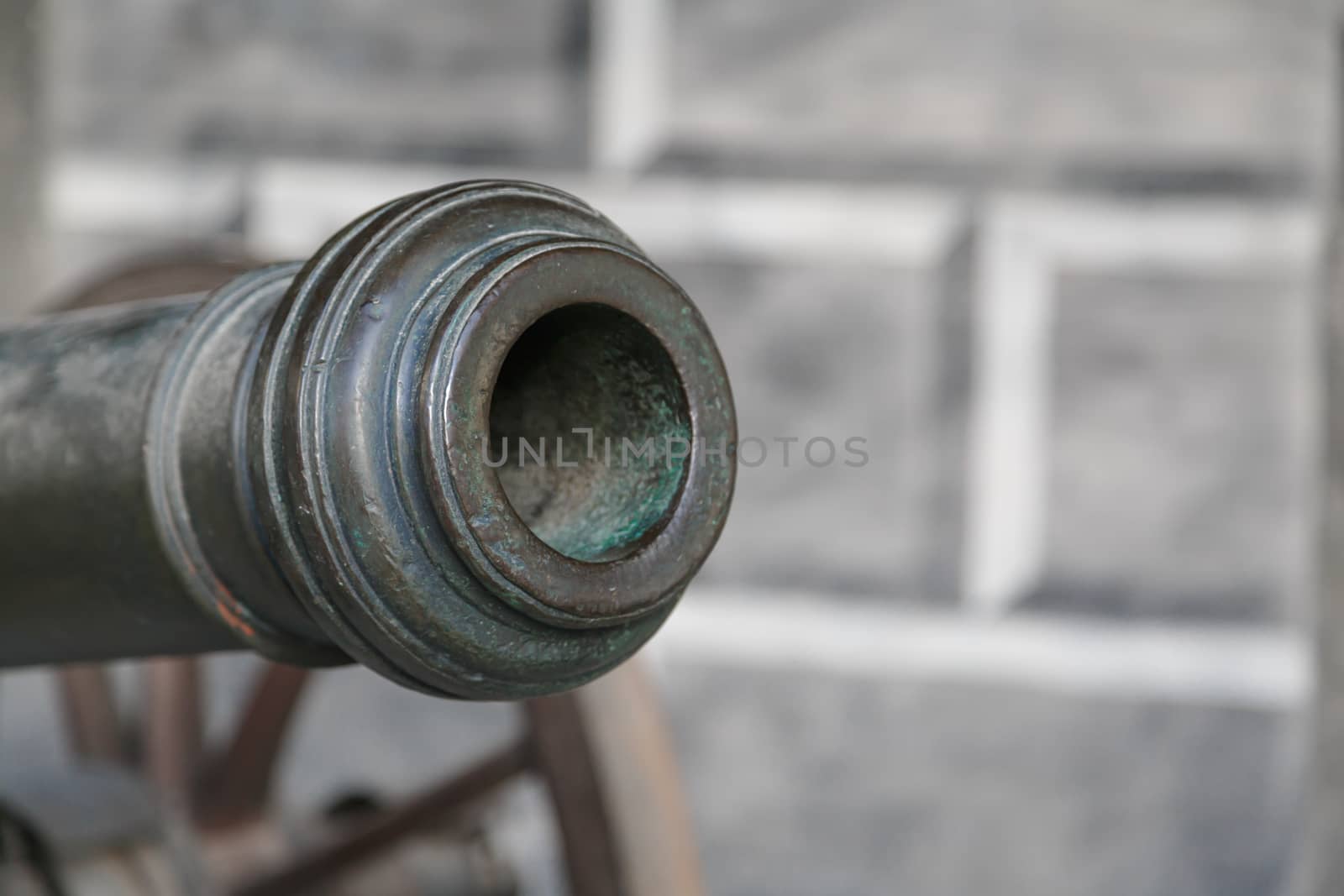Close up detailed view of old black iron cannon ball.