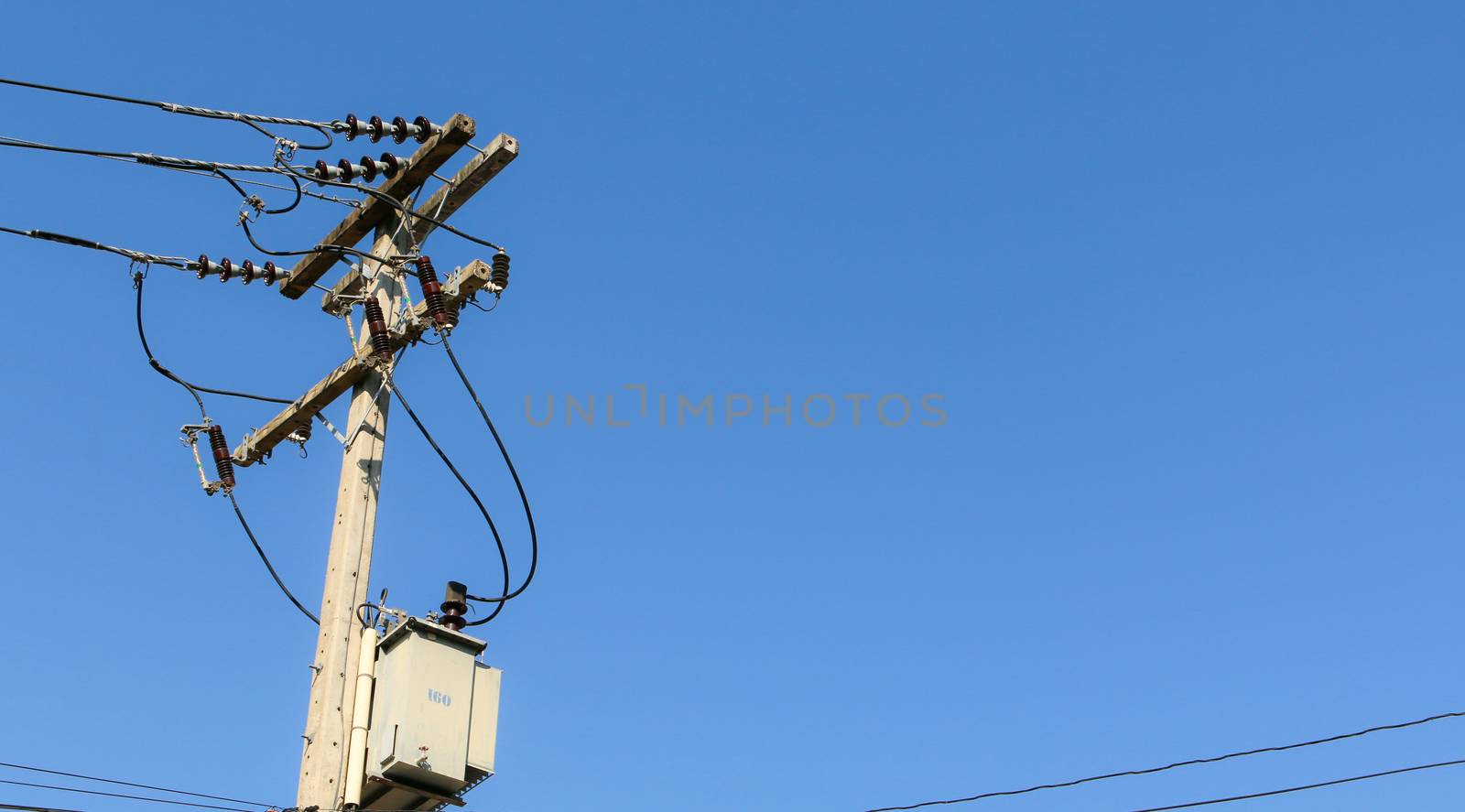 Transformer and power lines on electric pole