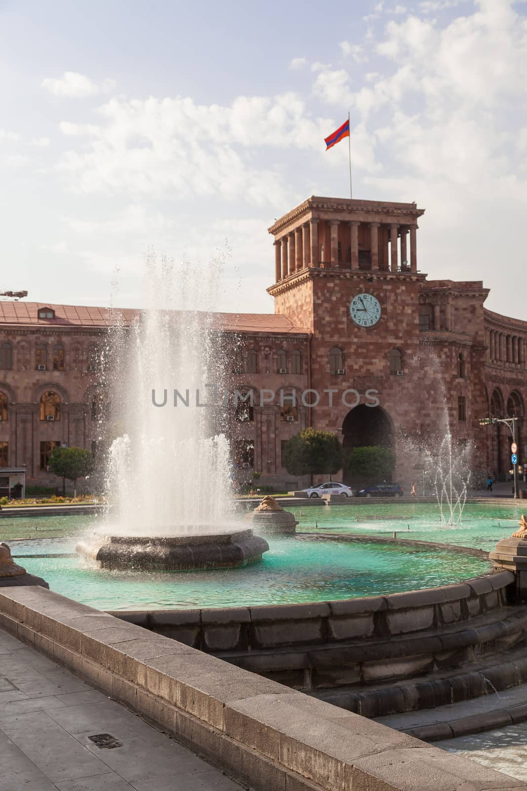 The fountain on a central square of the city of Yerevan in Armenia