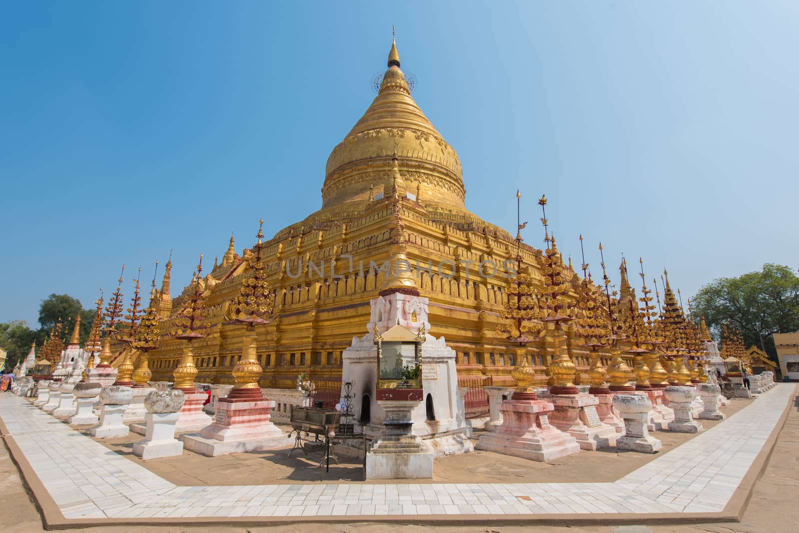 Shwezigon pagoda in Bagan, Myanmar